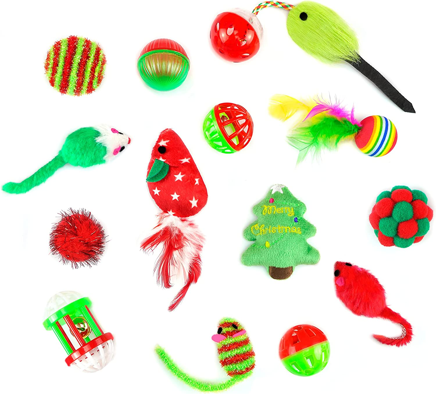 Chiwava 17 Pack Christmas Cat Toy Gifts Bag Set Assorted Toys Variety Pack Kitten Interactive Play image number 1