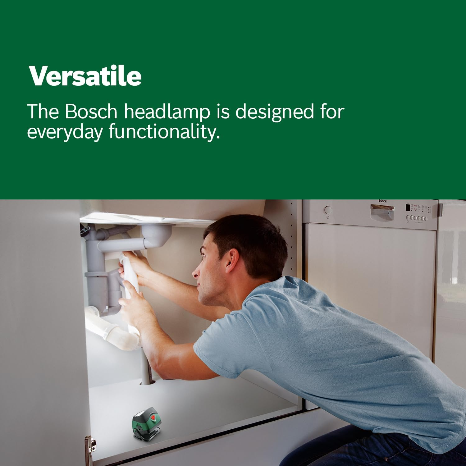 Bosch LED Head/Stand Lamp, without Batteries, 190 Lm Intensity, 28M Lighting Reach, 60&deg; Angle Adjustment, Triple Brightness Settings, IPX 4 Water-Resistant, DIY & Outdoor Use (Headlamp) image number 1