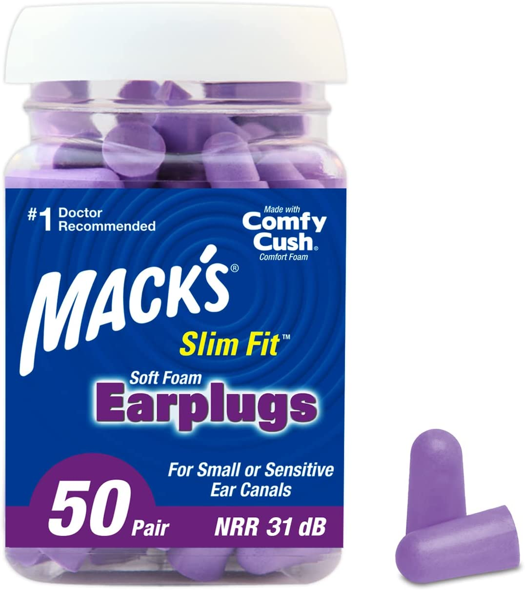 Mack'S Slim Fit Soft Foam Earplugs, 50 Pair - Small Ear Plugs for Sleeping, Snoring, Traveling, Concerts, Shooting Sports & Power Tools image number 2