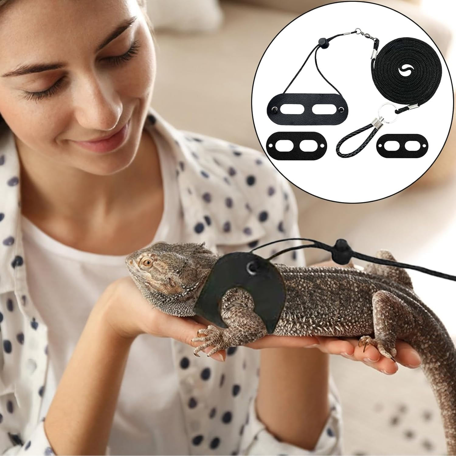 Bearded Dragon Harness | Bearded Dragon Cord and Harness Set | Adjustable Traction Accessories for Reptile Small Pets Turtle Hamster Travel Animal Escape Proof Walking Training image number 4