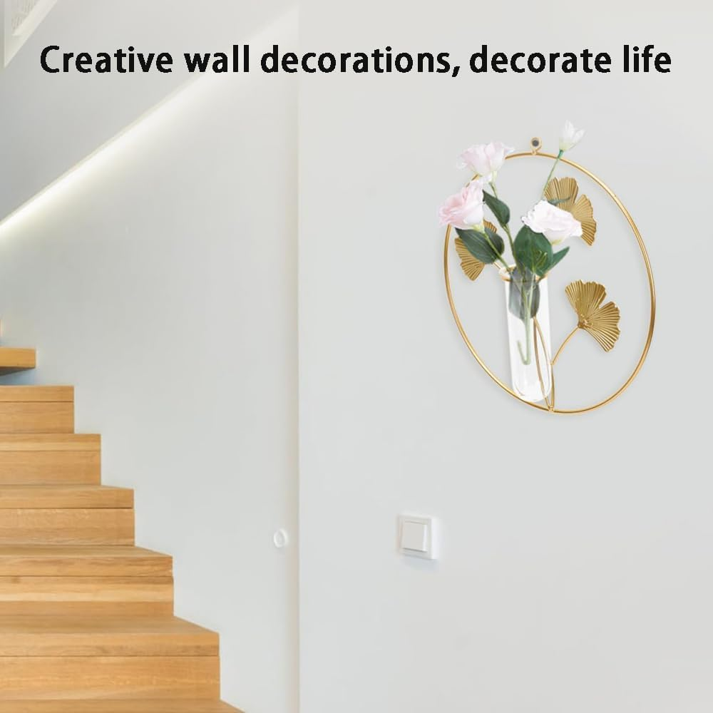Hydroponic Vase Wall Mount Planter Metal round Wall Decor Air Plant Terrarium Air Plants Wall Mounted Flower Vase Desktop Glass Planter Desk Topper Leaves Dried Flowers Iron image number 6