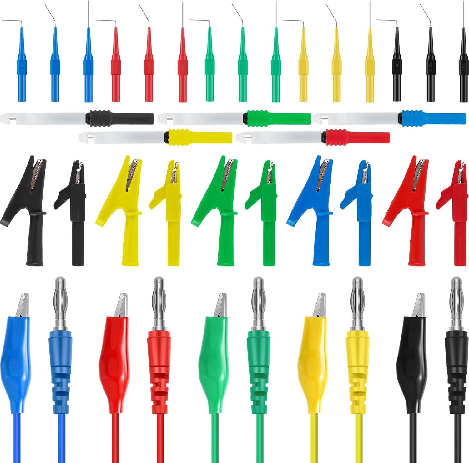 35Pcs Back Probe Kit Portable Banana Plug to Alligator Clip Copper Test Lead Kit with Wire Piercing Probe and Alligator Clip Back Probe Pin with 3 Angles for Automotive(Colour) image number 6