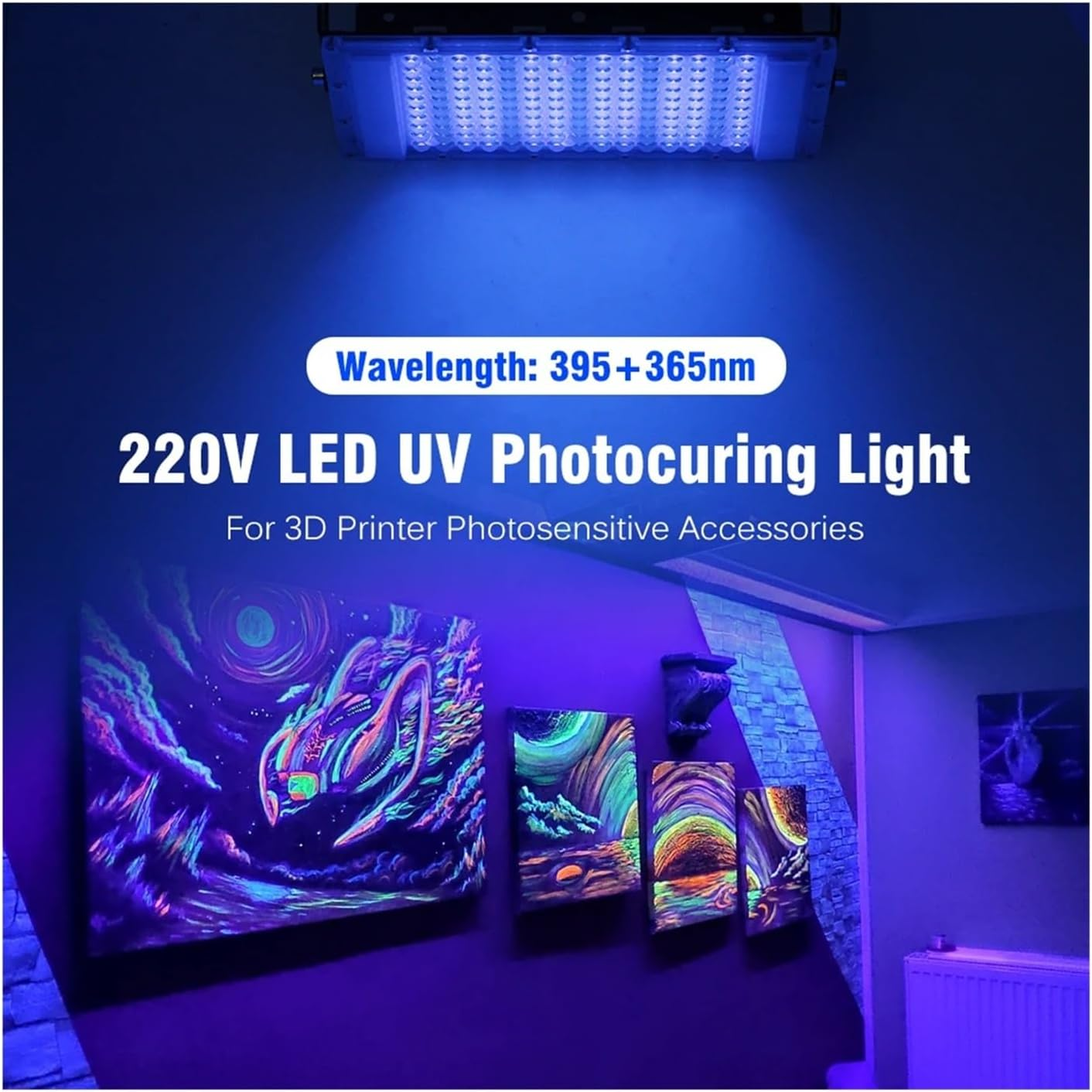 300W LED UV Curing Lamp 365Nm 395Nm Fluorescent Detection Shadowless Glue Light for DIY Enclosures(395Nm,300W) image number 4