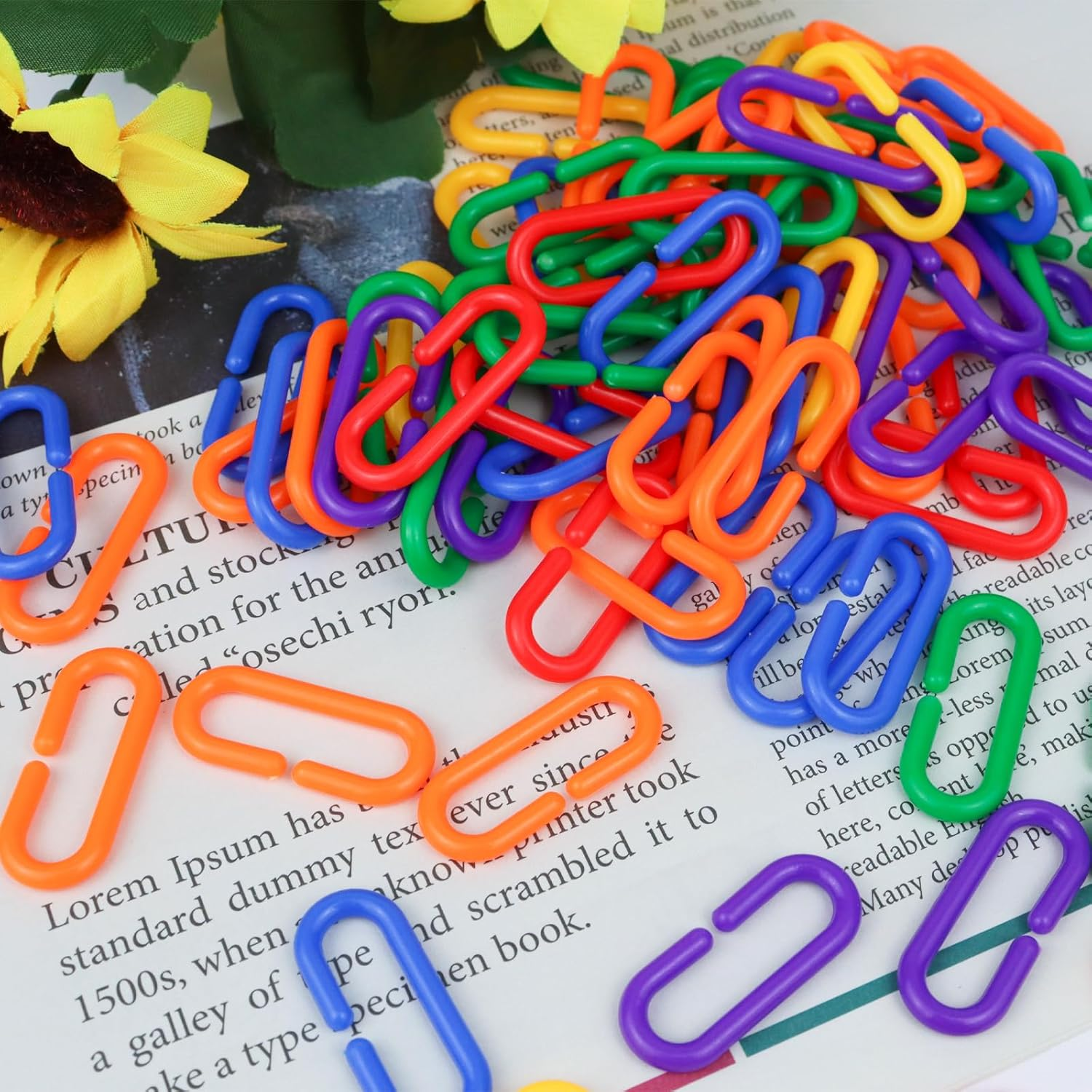 100 Pieces Plastic Chain for Birds, Colourful C-Clips Plastic Chain for Bird for Swinging Climbing, Chain Parrot Bird Toy for Sugar Gliders Parrot Bird (Multi-Colour) image number 2