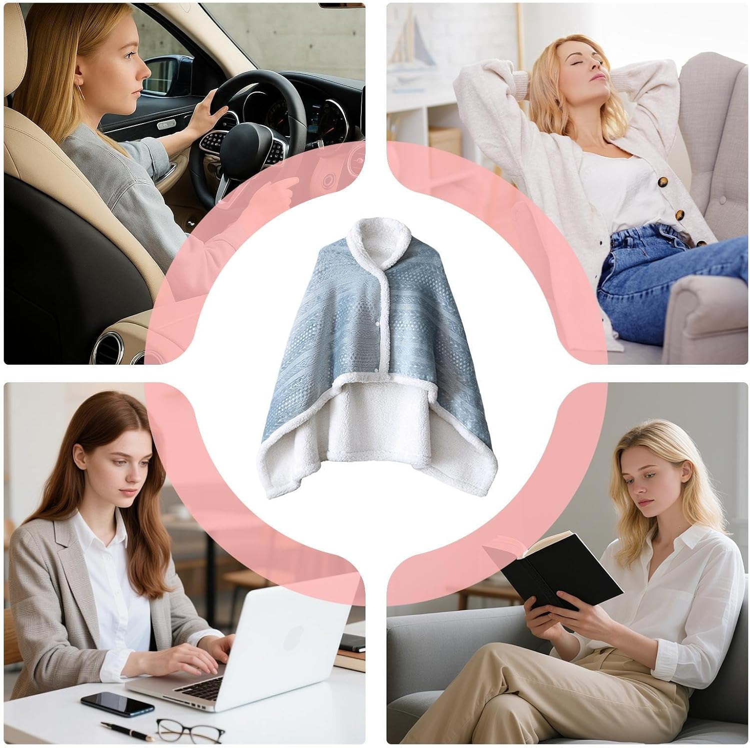 Blanket Wraps for Women | Button-Style Shawl,Winter Cloak Wrap,For Women Girls Ladies Wives Mothers Travelers Students Office Home Living Room Movie Nights Sporting Events Camping image number 4