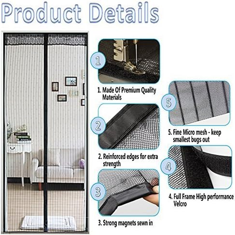 Thefitlife Magnetic Fly Screen for Door - Heavy Duty Mesh Curtain with Full Frame Hook and Loop and Powerful Magnets That Snap Shut Automatically｡ｭ (38"X97" Fits Door Size up to 36"X96" Max) image number 4