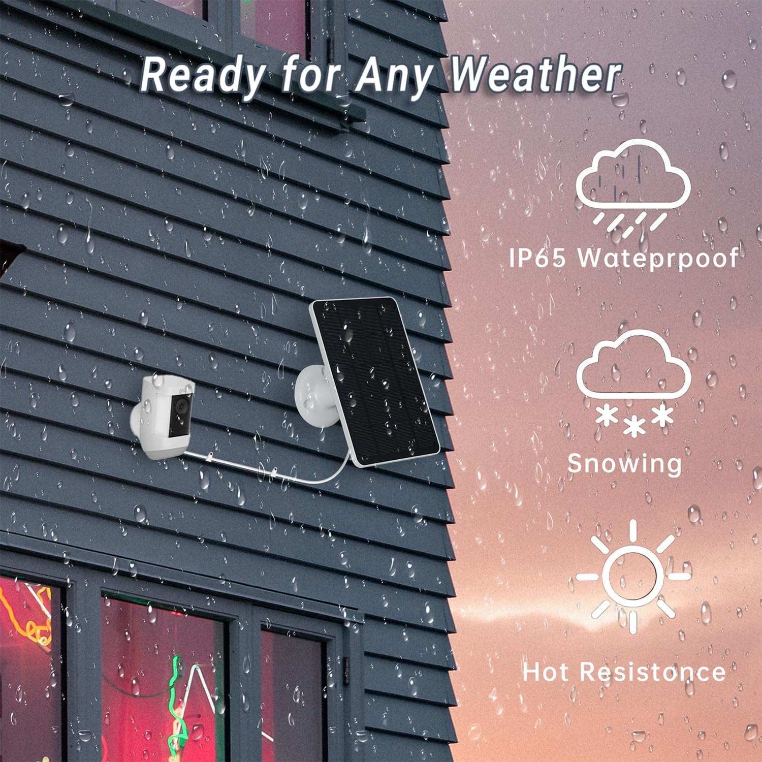 Upgrade 5W Solar Panel for Ring Camera, Compatible with Ring Spotlight Cam(Battery), Stick up Cam Battery, with 9.8Ft Cable, Barrel DC Port, Micro USB and Usb-C(Not for Spotlight Plus/Pro) 1 Pack - 1 Pack image number 3