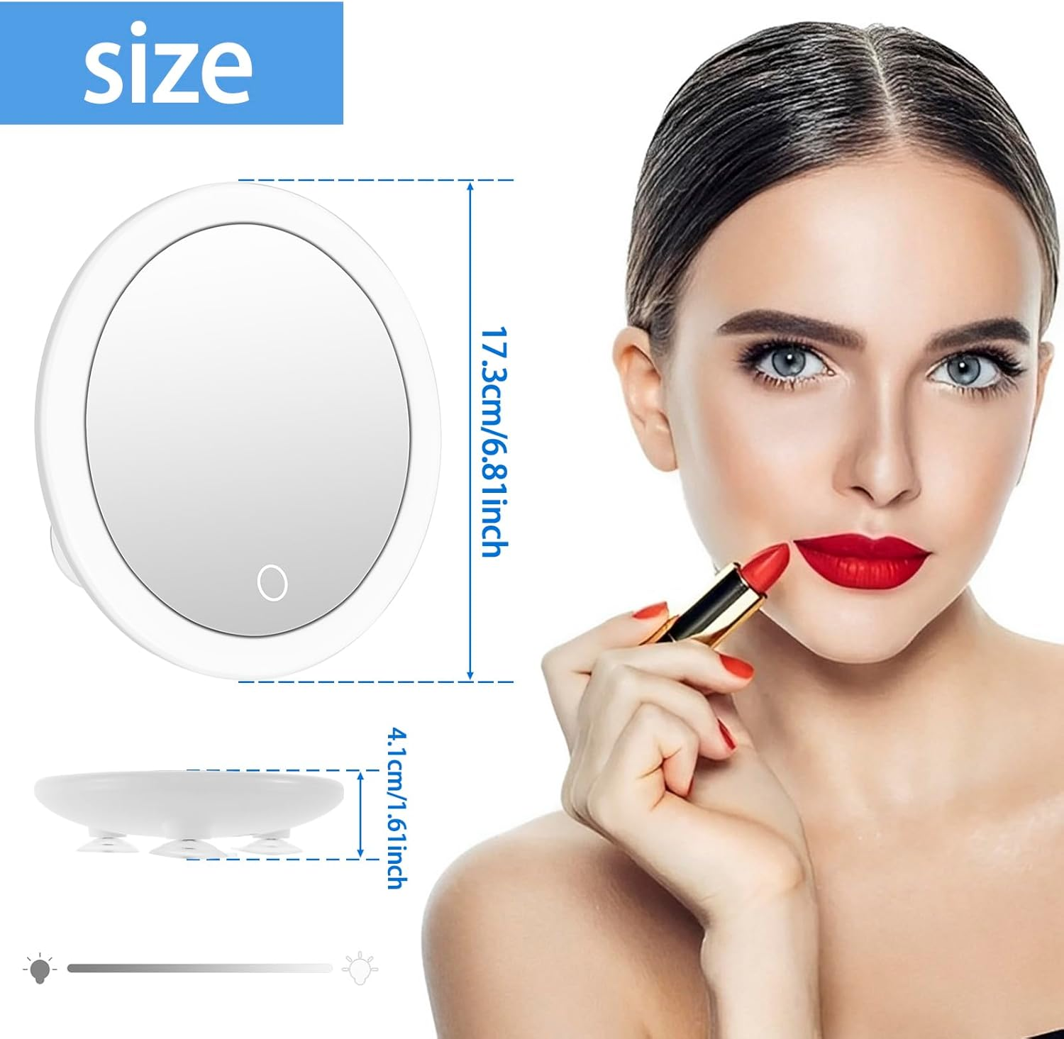 10X Magnifying Mirror with Light 6.8Inch Magnifying Makeup Mirror with 3 Suction Cups Backlit LED Cosmetic Mirror Portable Lighted Makeup Mirror for Bedroom Bathroom Travel 6.8&times;1.6Inches image number 6