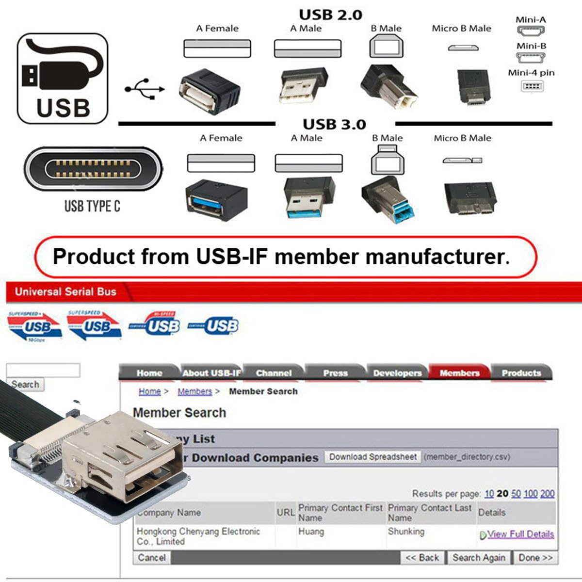 Cablecc down Angled USB 2.0 Type-A Male to Female Extension Data Flat Slim FPC Cable for FPV & Disk & Scanner & Printer 20Cm image number 6