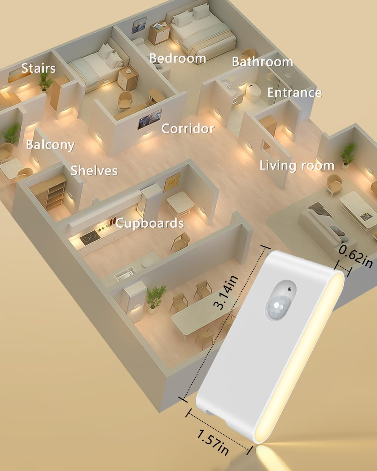 WILLED Motion Sensor Night Light, USB Rechargeable Night Light, Wireless Motion Sensor Light Indoor (Auto/On/Off), Magnetic Stick on Lights for Wardrobe, Hallway, Stairs, Bedroom, Kids' Room(4-Pack) image number 4