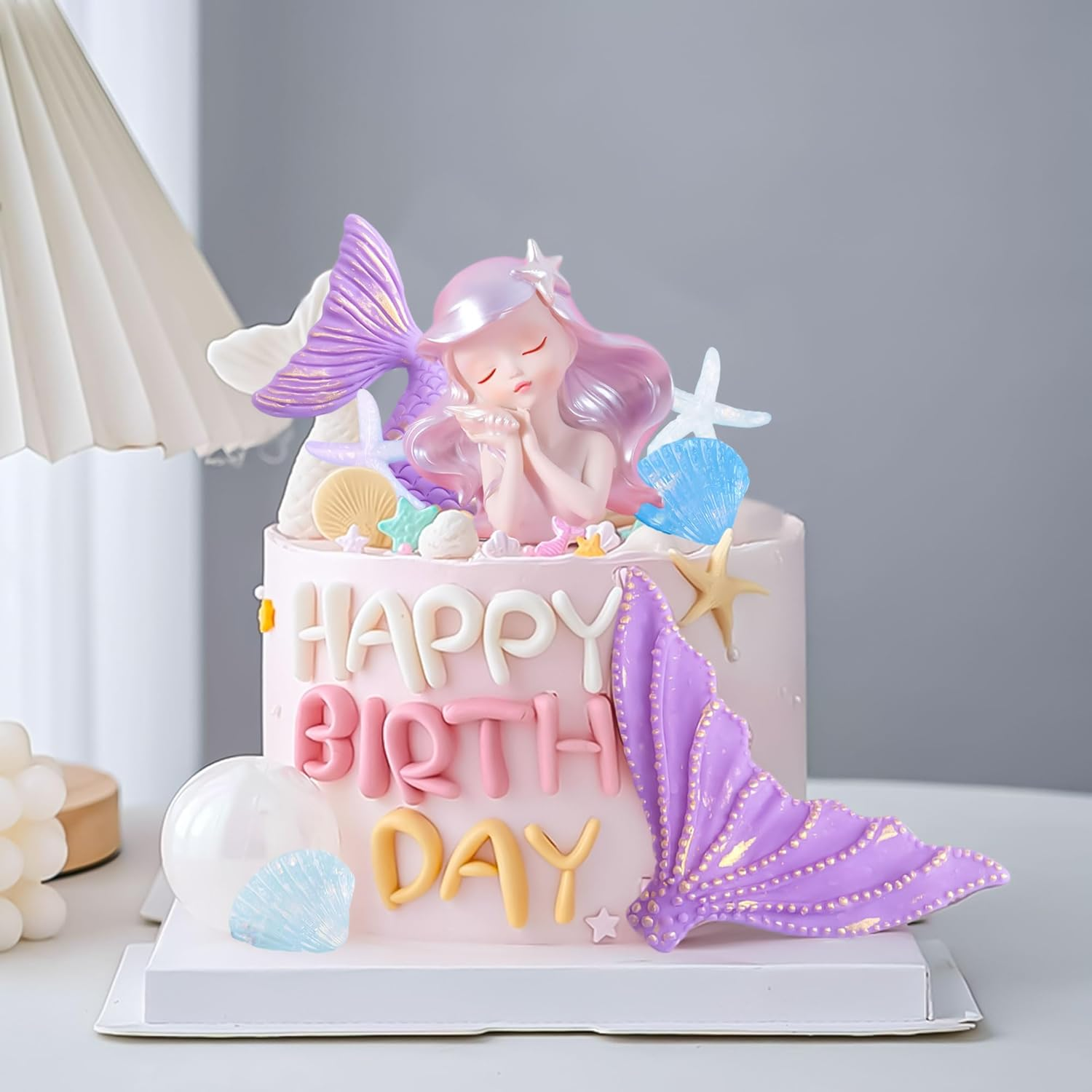 Jevenis Purple Mermaid Cake Toppers - under the Sea Cake Decoration Set with Seashells, Mermaid Tail, Sea Star Toppers - Purple image number 7