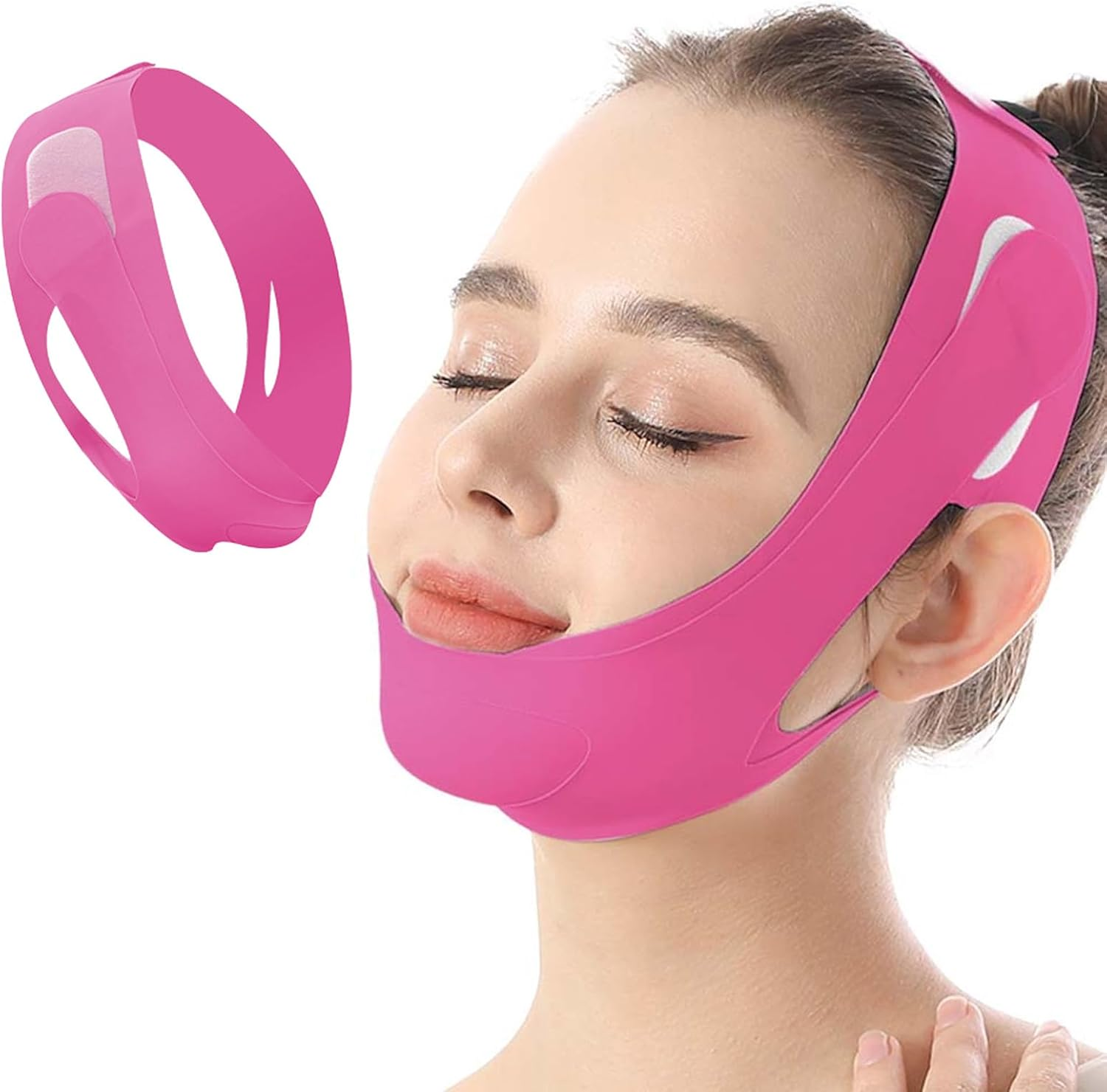 V Line Lifting Mask, V-Line Mask, Dual Lifting Sculpting, Reusable Chin Strap for Sleeping, Face Toning Belts, Double Chin and Sagging Shape and Tighten Face, Jaw Exerciser (Rose)