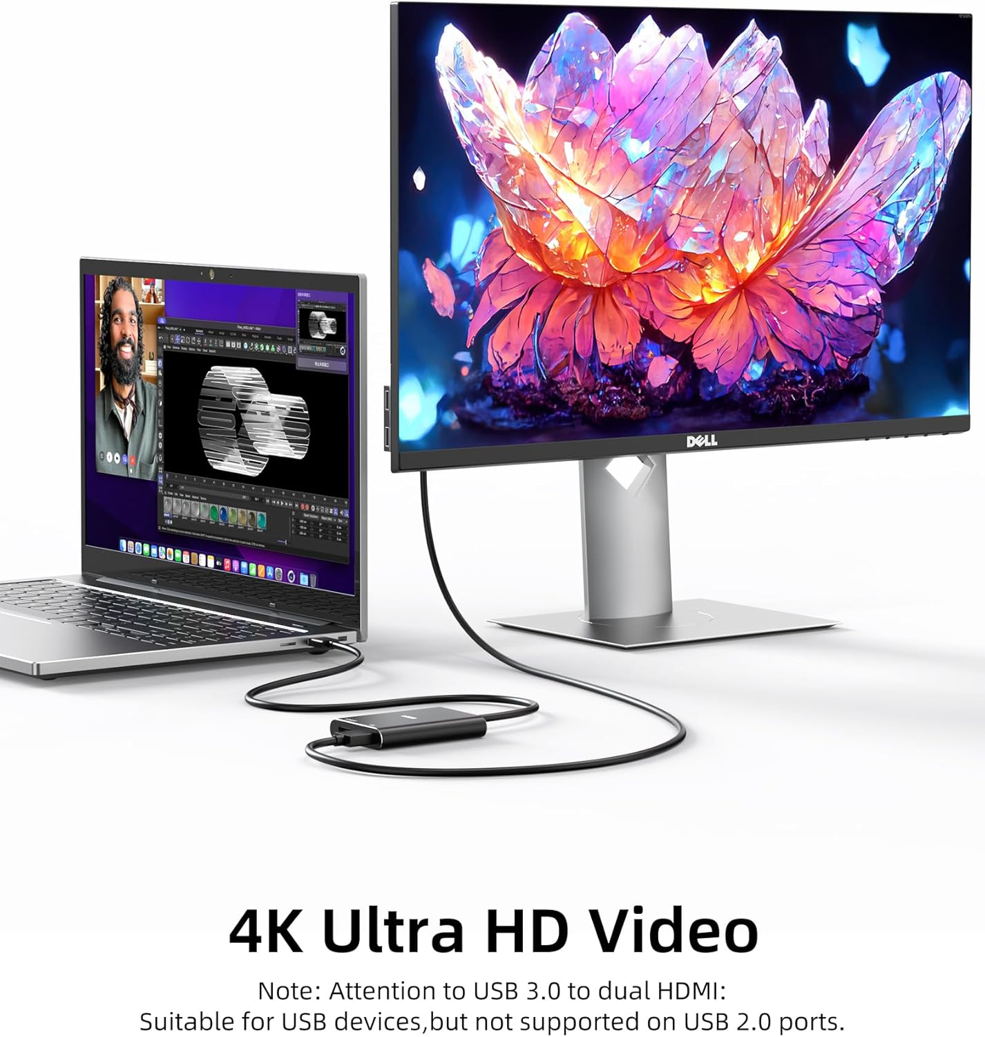 USB 3.0 to Dual HDMI Adapter Compatible with Windows/Mac OS, 4K@30Hz/1080P@60Hz, HDMI USB to HDMI Splitter, MST Mode, USB to HDMI Adapter for 2 Monitors image number 1