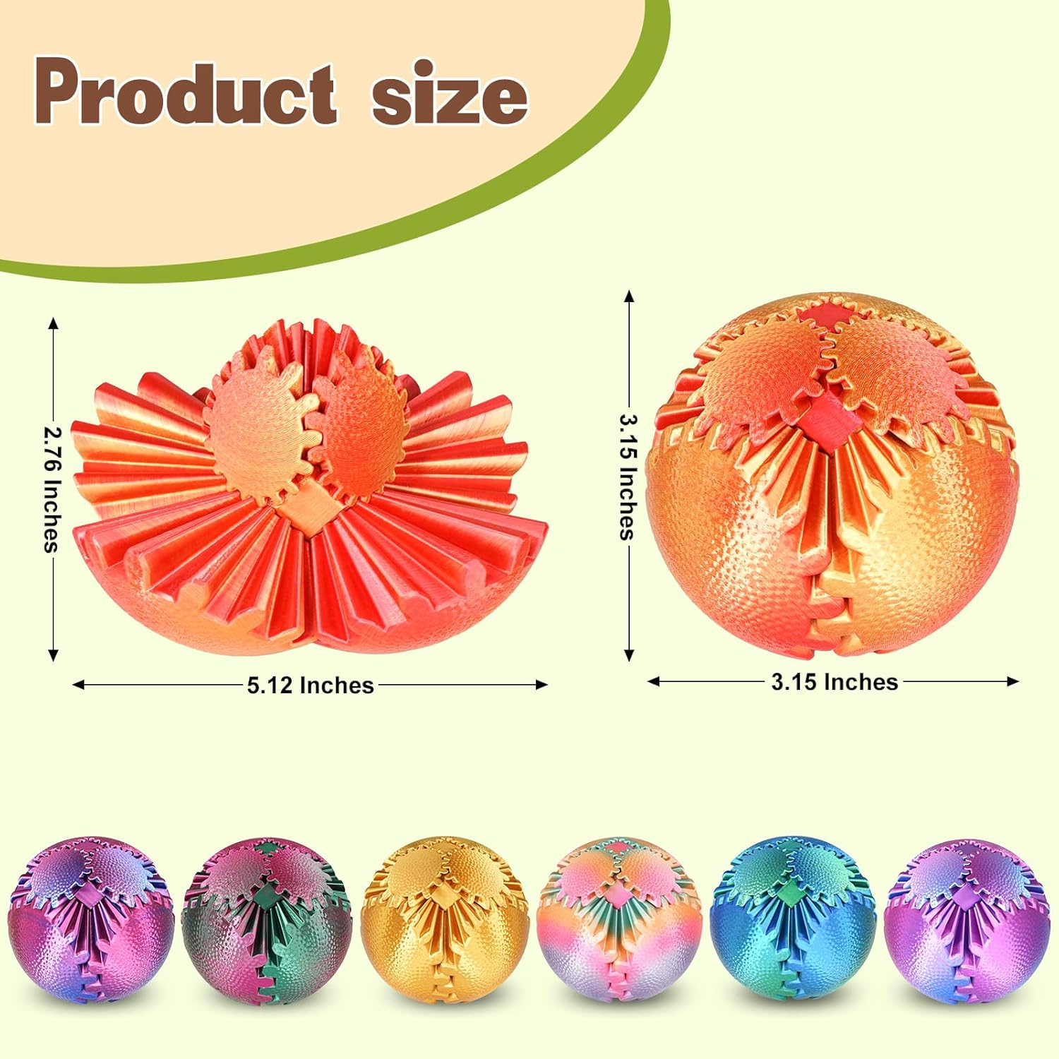 Gear Ball Fidget Toys Steampunk Gear Sphere Stress Relief Sensory Toys Autistic Kids Adults 3D Printed Unique Funny Gifts Birthday Christmas Stocking Stuffer Easter (Sunset Red, Dia. 8Cm ) image number 5