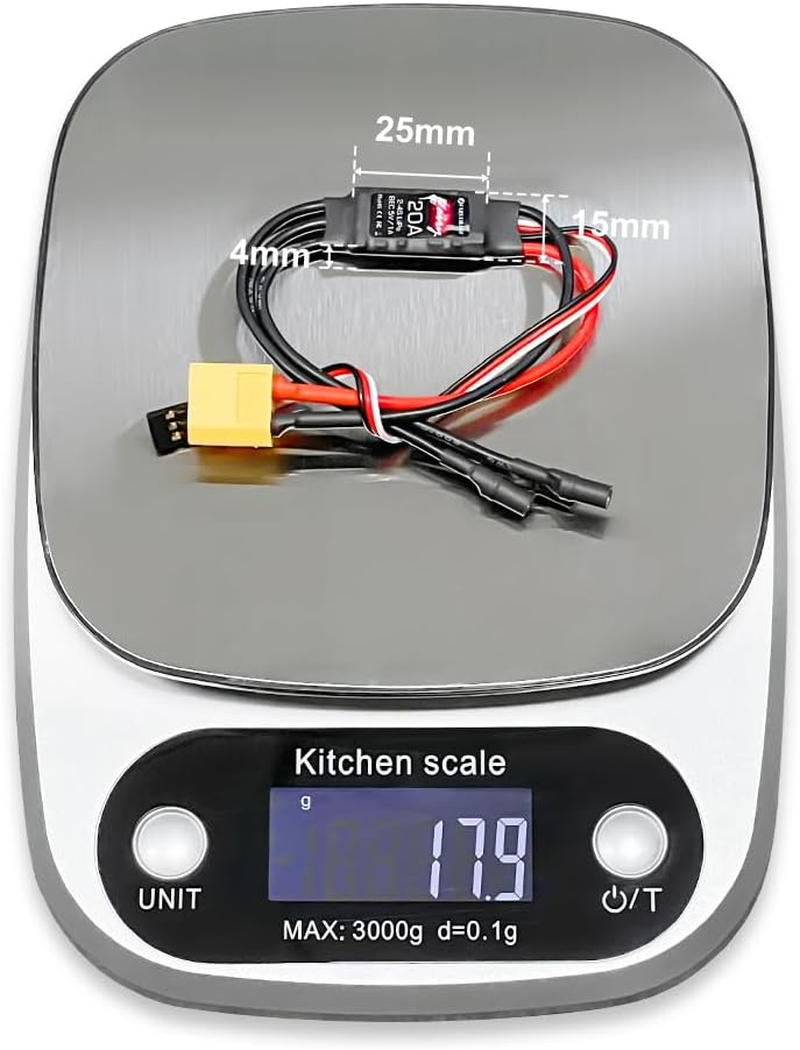 HAWK'S WORK Brushless ESC, Super Light & Small Size 20A Electric Speed Controller with 5V1A BEC for Multi-Rotor Drone RC Airplane (1 Pack) image number 3