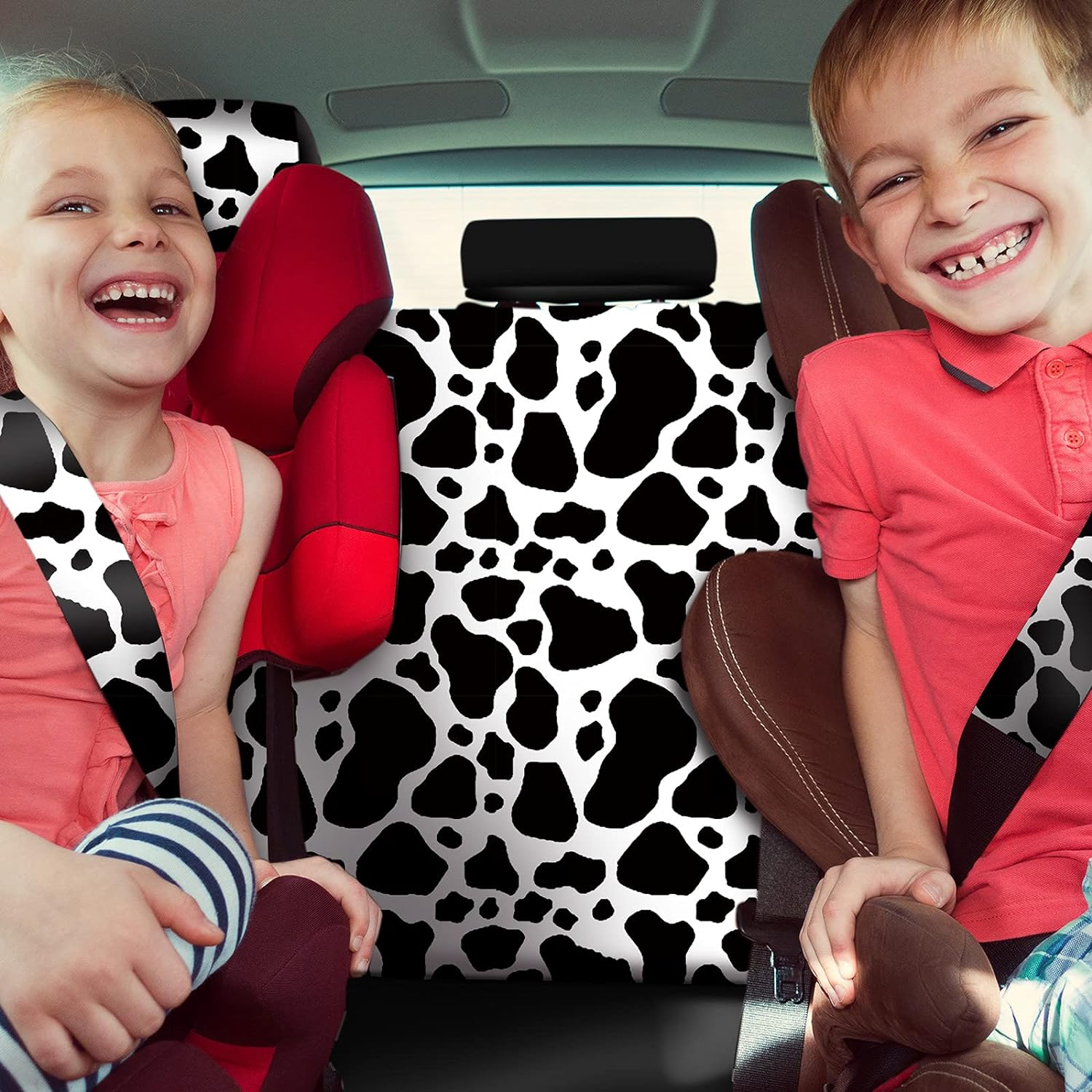 19 Pieces Cow Print Car Accessories Set for Women Man Cow Car Steering Wheel Cover Cow Print Seat Cover Seat Belt Pads Car Floor Mats Car Cup Holders Car Armrest Pad for Women Men Cars image number 3