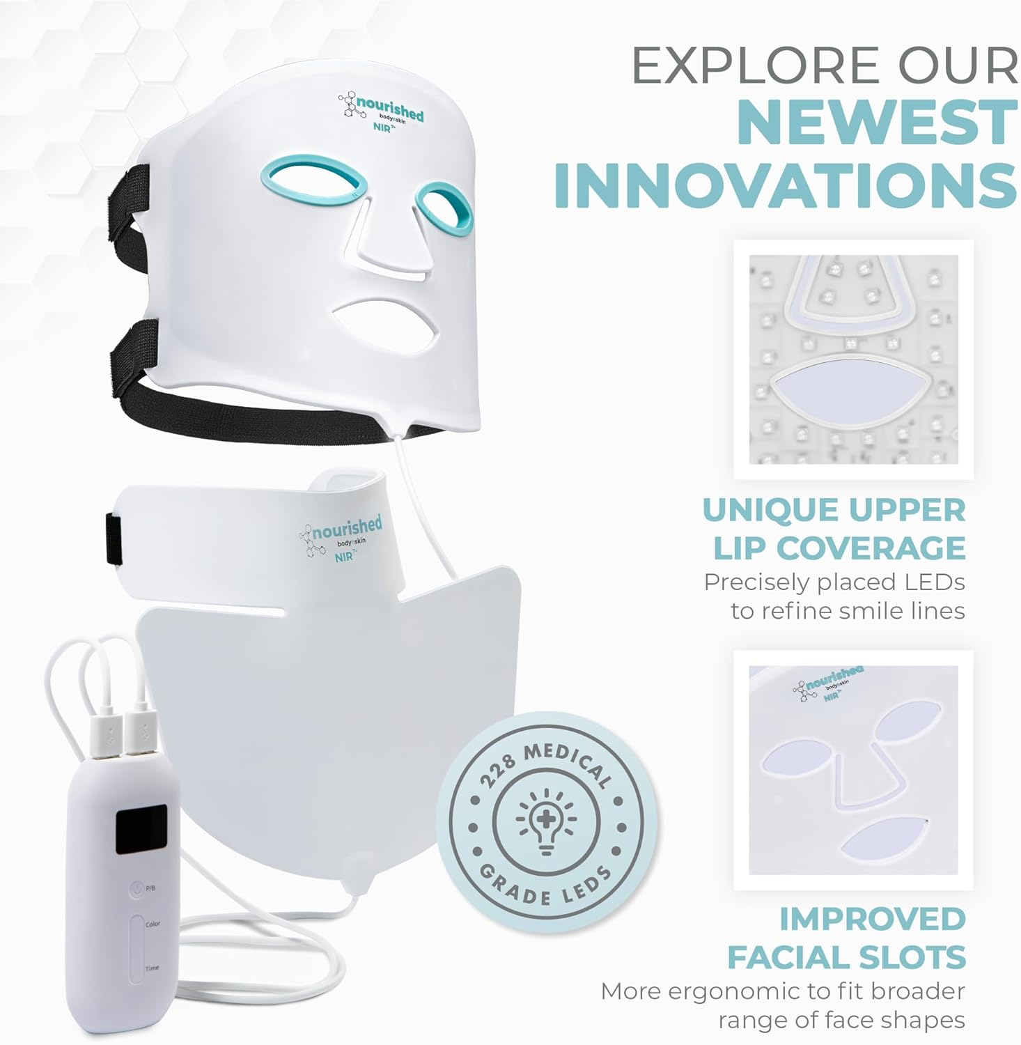 7 Colors LED Face and Neck Mask with Near-Infrared - Blue, Red Light Therapy for Face - 228 Leds - Skincare Tool for Anti-Aging image number 1