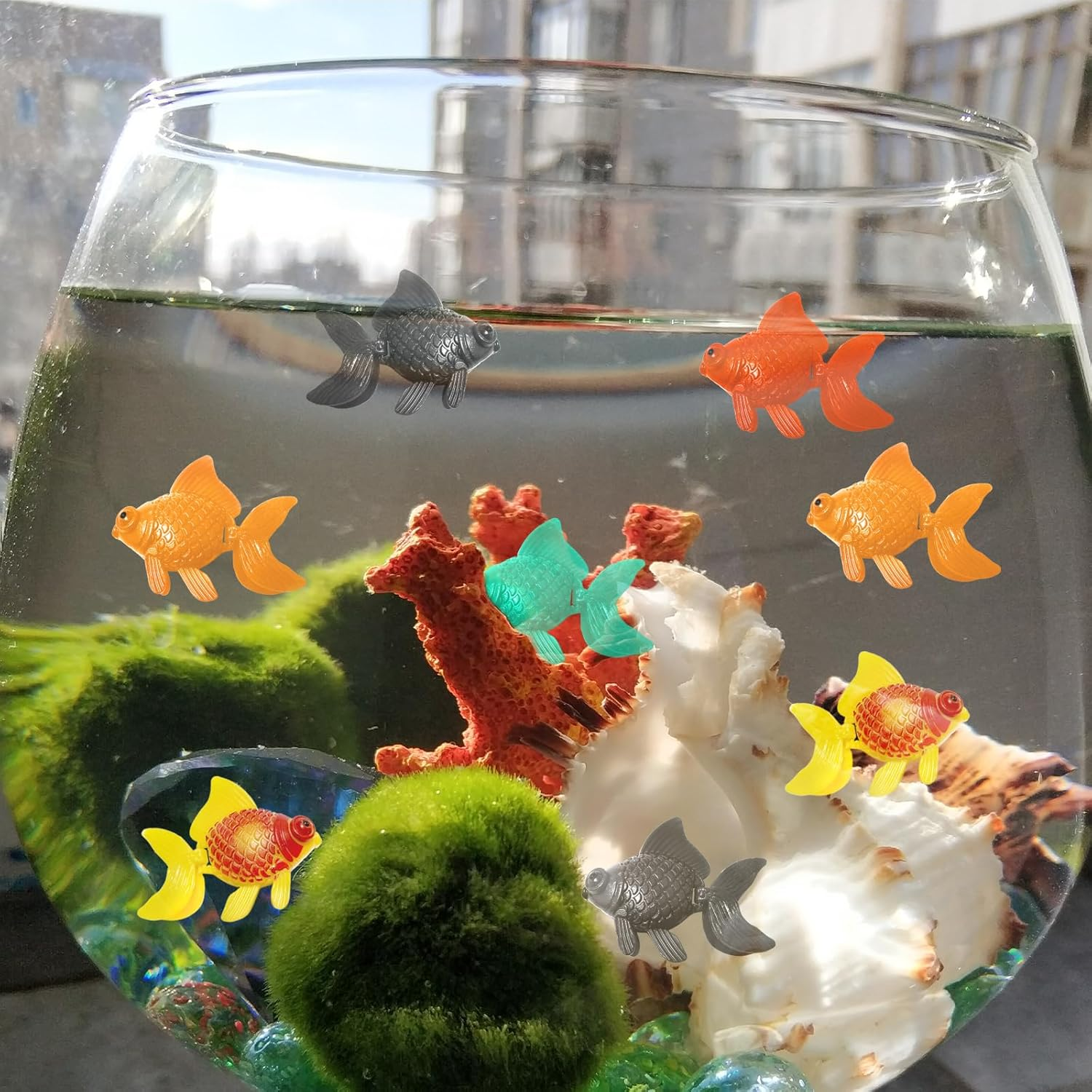 WELANE Fake Floating Fishes, 10 PCS Artificial Goldfish Toys for Fish Tank, Aquarium Decoration (5 Colors) image number 6