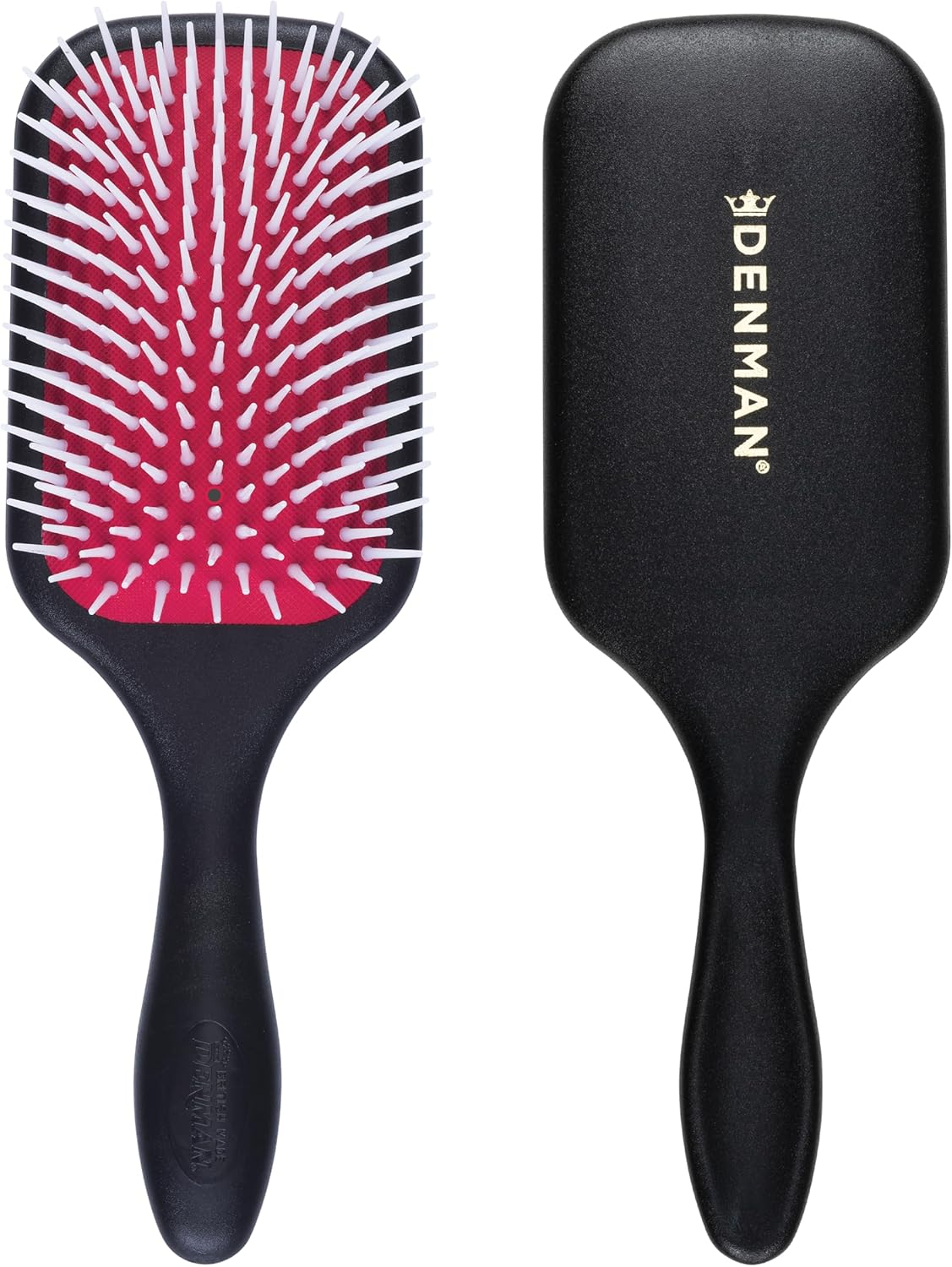 Denman Detangler D38 Hair Brush for Fast and Comfortable Detangling, Blow Drying and Styling - Combination of D3 Styling Pins & Paddle Brush - for Women and Men (Red & Black)