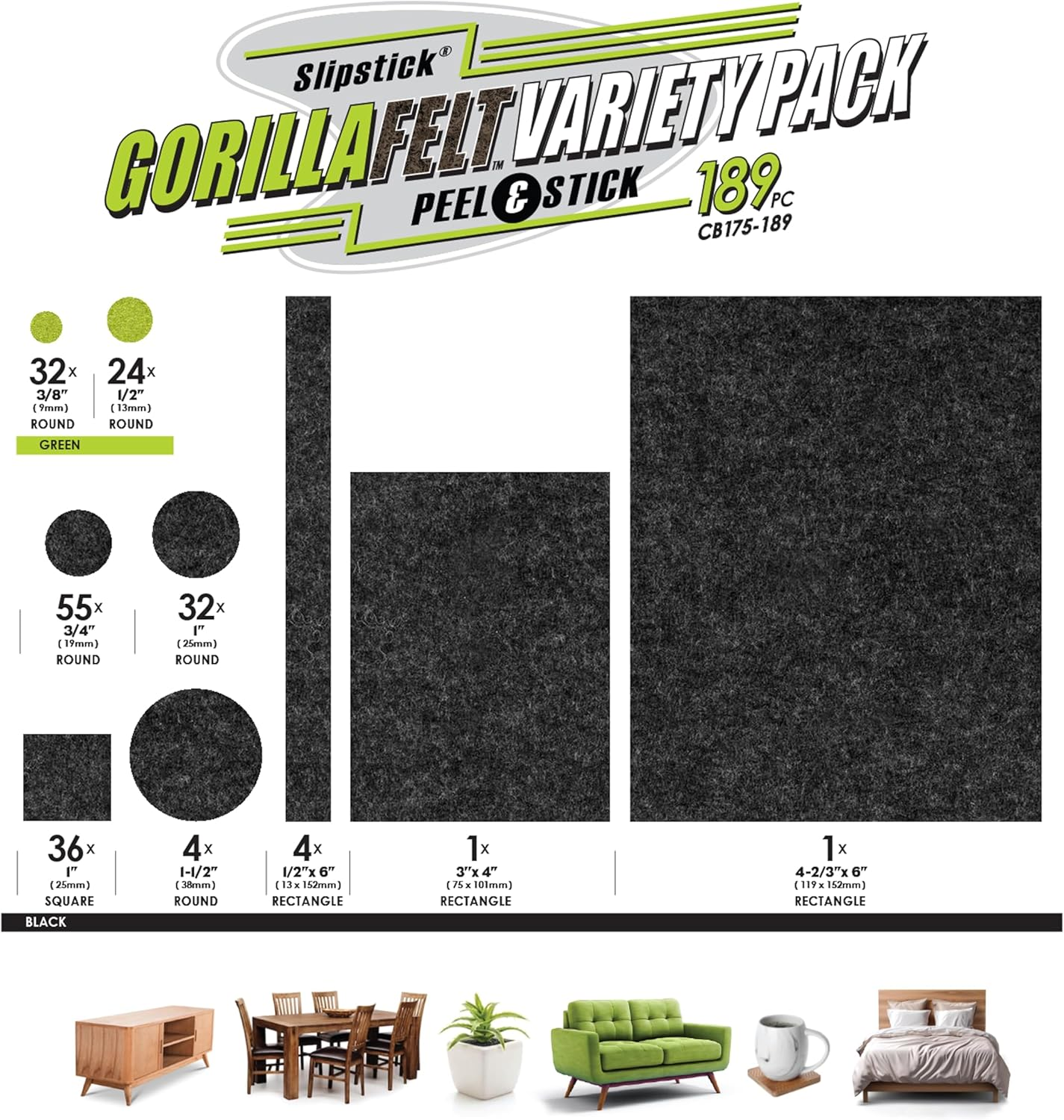 Slipstick Gorilla Felt Furniture Pads (189 Piece Variety Pack) Premium Furniture Pads & Chair Leg Floor Protectors for Hardwood Floors & Hard Surfaces image number 6