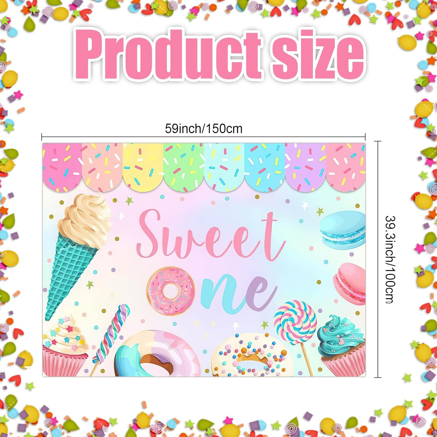 Bicuces Ice Cream Backdrop Ice Cream Party Decorations Sweet One Backdrop Sundae Happy Birthday Banner Summer Photo Booth Photography Background for Sprinkles Birthday Decorations image number 4
