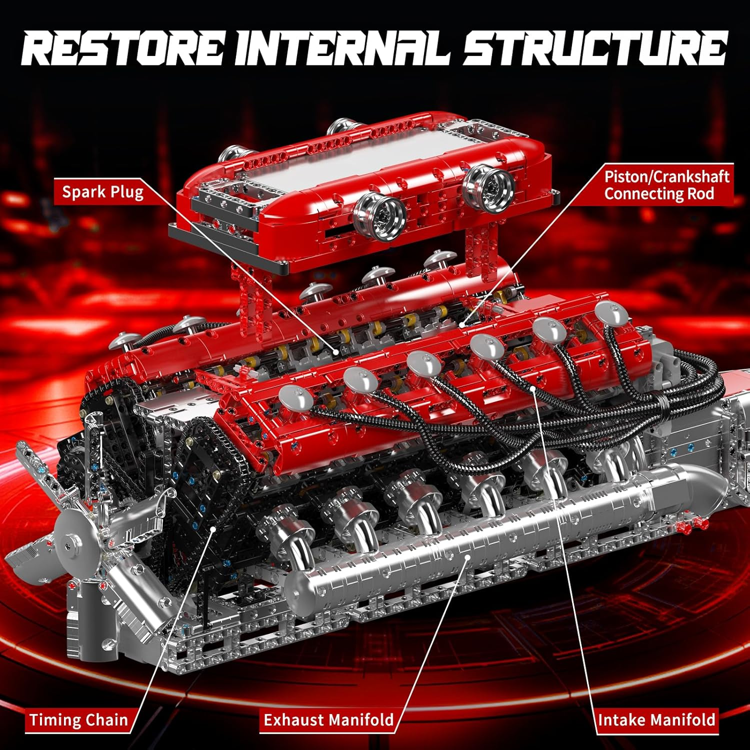 Mould King V12 Engine Building Block Sets, 3472 PCS V12 Engine Building Kits That Works with Motor, Build Your Own 6.5-Liter Engine Model Building Kits, STEM Engine Model for Kids & Adult Age 8+ image number 2