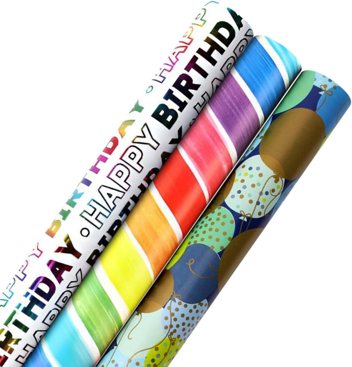 Oundarm 3 Mini Roll 43X300Cm Birthday Gift Wrapping Paper Set, 17" X 10 Ft Wrapping Paper Roll with 10 Pcs Pull Bows ＆ Elastic Rope, Gift DIY Wrapping Paper for Kids Birthday image number 3