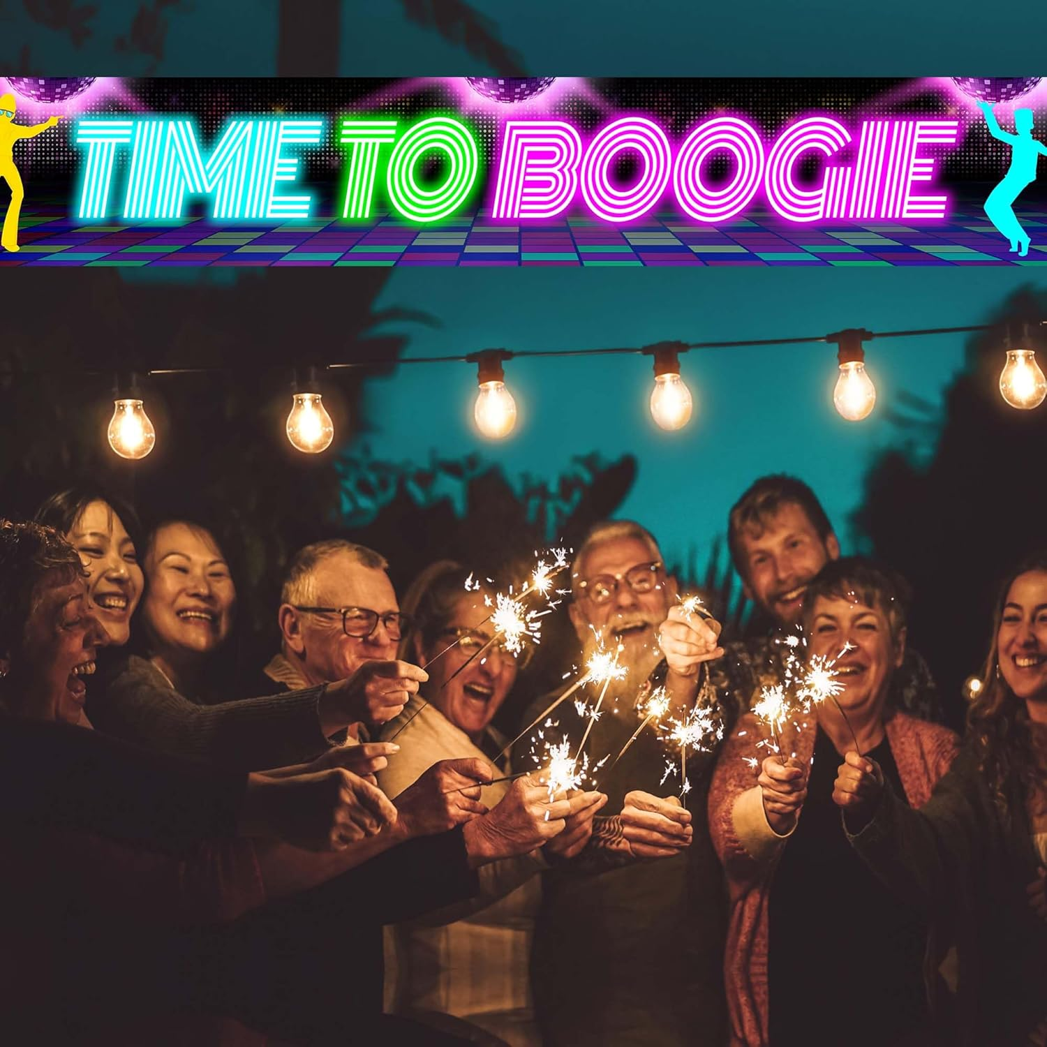 Disco Party Banner Backdrop Time to Boogie 70S 80S Neon Retro Dancing Night Theme Wall Yard Decor for Disco Fanatics Birthday Party Let'S Glow Crazy Prom Favors Decorations Supplies 118X20In-Beckten image number 2