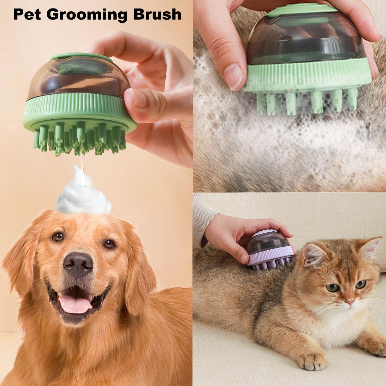 Pet Grooming Brush Bath Shampoo Massage Dispenser Shower Brush, 1Pc Dog Bath Brush Scrubber Soft Silicone Pet Grooming Brush Bath Shampoo Massage Dispenser Shower Brush Pet Massage Shower Brush,Green