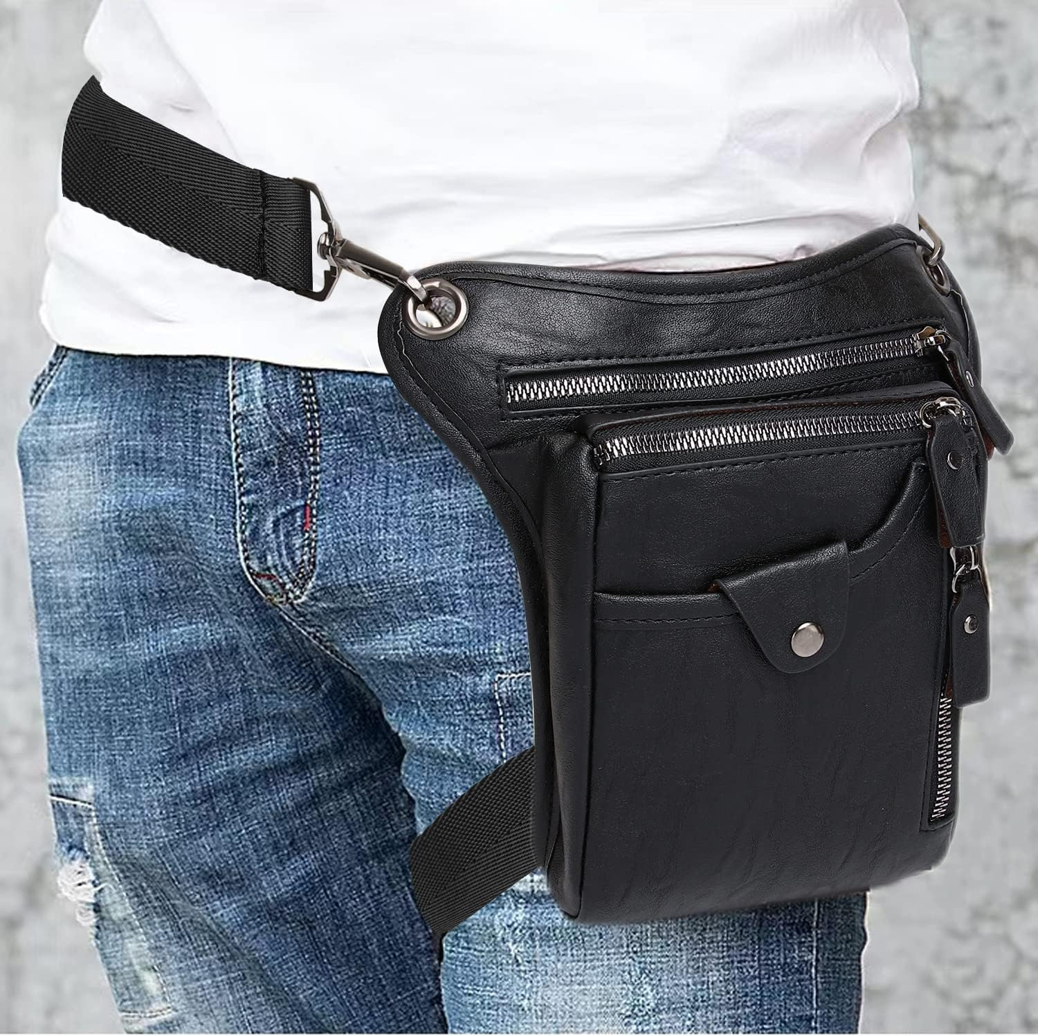 Motorcycle Bag Leather Leg Bag for Women Thigh Bags for Men Motorcycle Bags Drop Leg Holster Leg Pouch Drop Leg Pouch Hip Bag for Men Thigh Holster Women Motorcycle Leg Bag Wallet Waist Bag, Black, Waist Pack image number 1