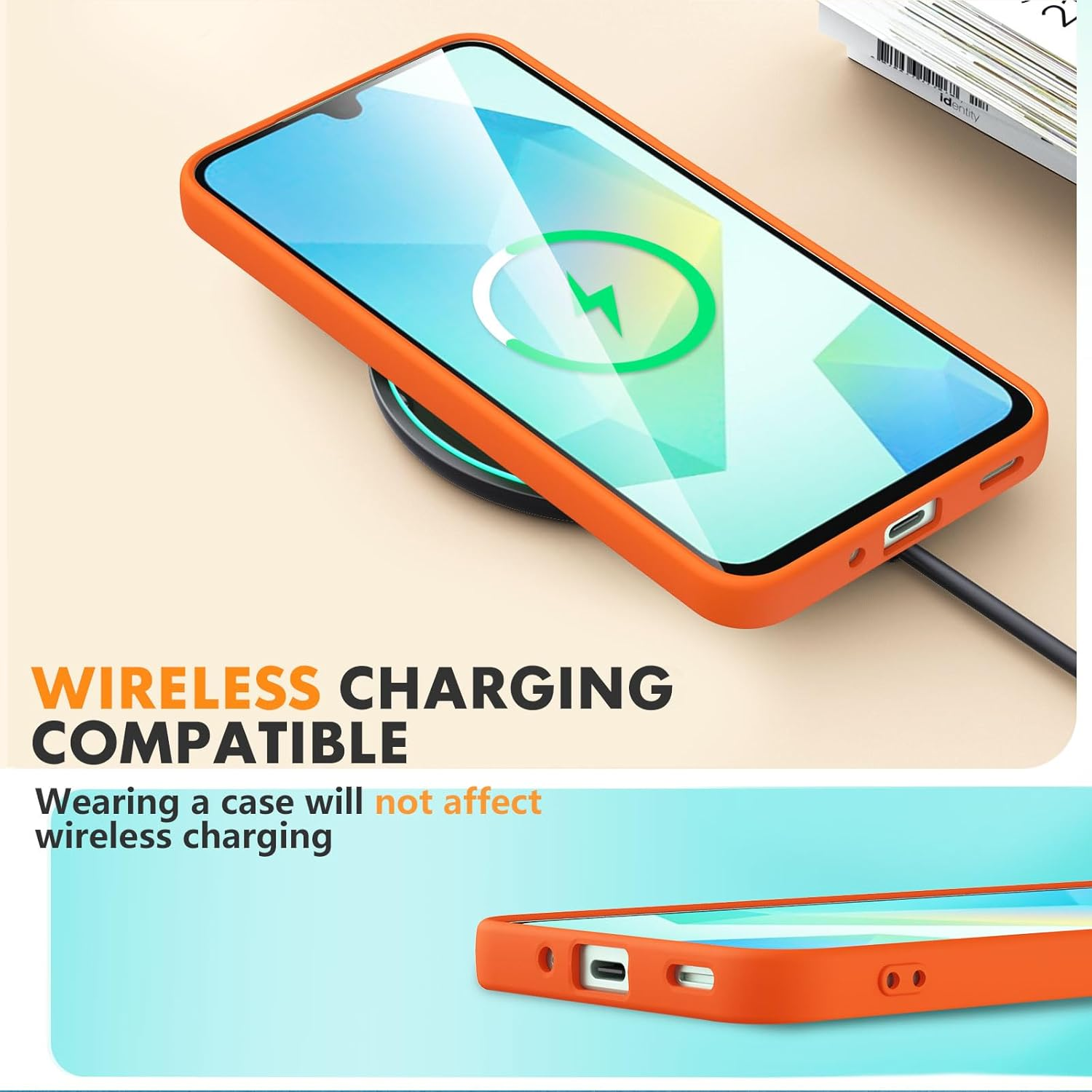 Vansdon Case for Samsung Galaxy A16 4G/5G, 2 Pack Tempered Glass Screen Protector, Soft TPU Liquid Silicone Case, Shockproof Rubber Silicone Gel Case - Orange image number 7