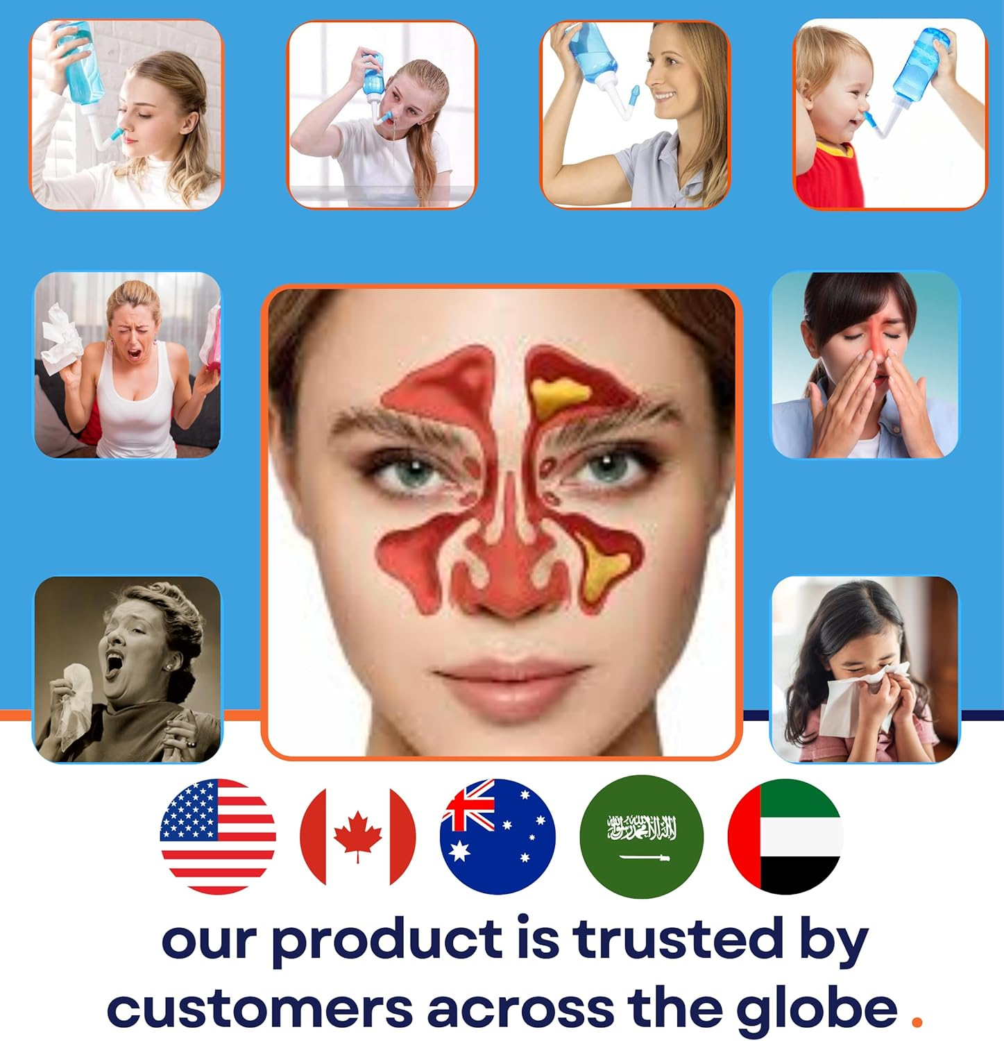 ARSH Nasal Wash Bottle 300 Ml, 30 Packets Nasal Wash Salt Thermometer, Neti Pot Sinus Rinse Bottle, Nasal Irrigator for Flu Allergies & Rhinitis, Nose Cleaner for Adults & Kids, Jal Neti image number 1