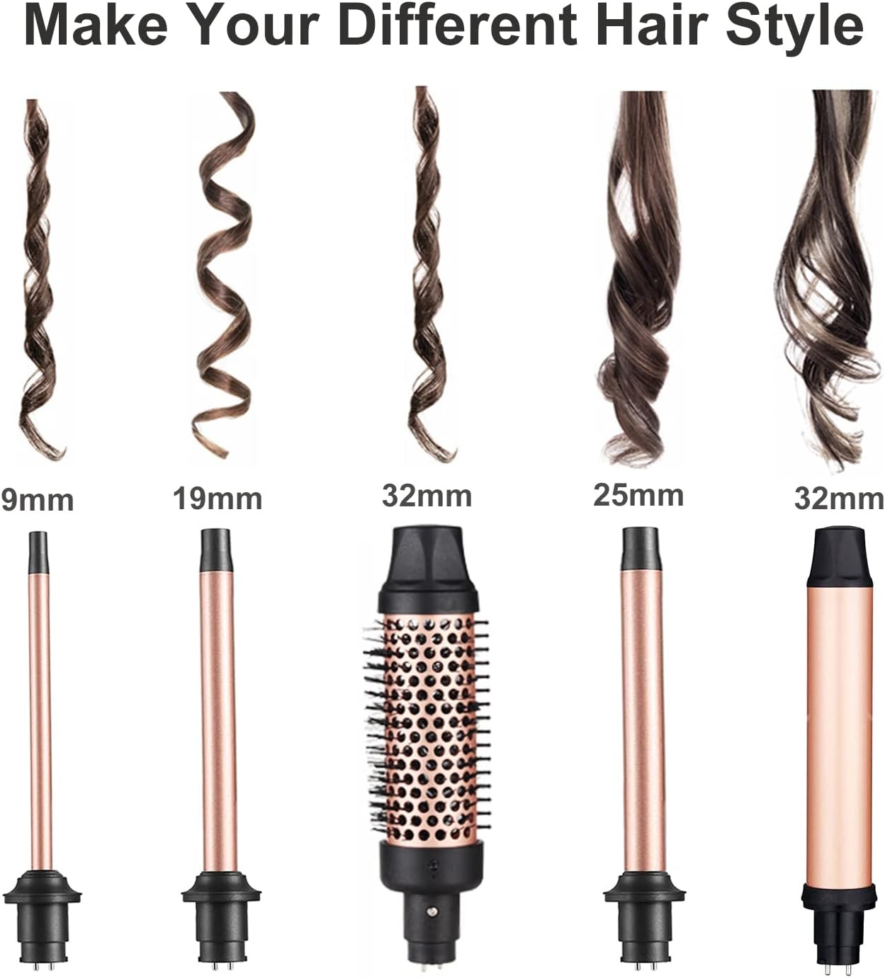 5-In-1 Curling Iron with Curling Brush Ceramic Curling Iron Set Multifunctional Interchangeable Ceramic Coating Curling Iron Attachments Large and Small Curls Set (9-32 Mm) with Glove image number 4