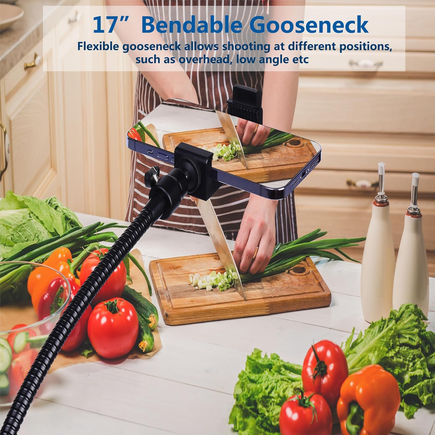 Peastrex 82" Tall Flexible Phone Tripod with 17" Gooseneck, Overhead Cellphone Tripod Stand for Video Recording for Iphone 15 14 13 Pro Max Pro, Android Phone image number 3