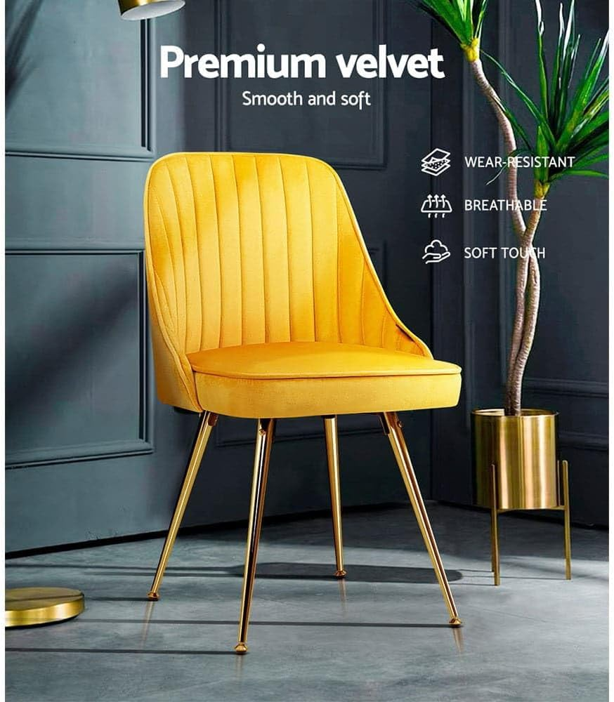 Artiss Dining Chairs Set of 2 Retro Esright Kitchen Chair Nursing Seats Reading Seating Home Living Room Bedroom Cafe Office Furniture, Polyester Fabric, Modern Metal Legs Yellow image number 7