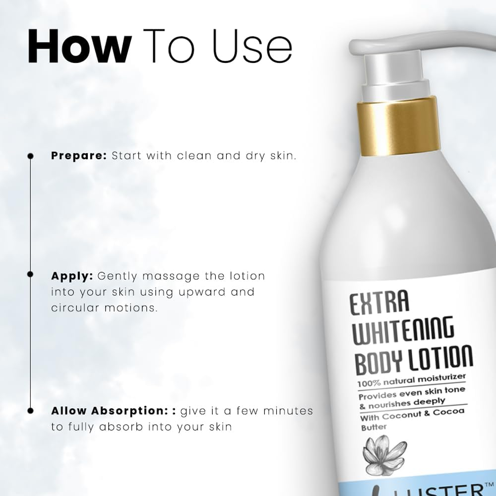 Luster Cosmetics Extra Whitening Body Lotion | Enriched with Coconut & Cocoa Butter | 100% Natural Moisturizer | Provides Even Skin Tone | Paraben Free - 300Ml image number 1