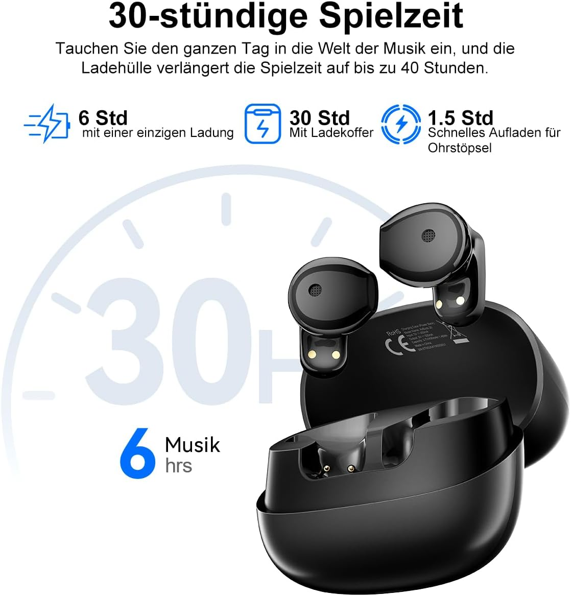 Blackview Airbuds 20 Bluetooth 5.4 Headphones IPX7 | 40H Playtime + ANC | In-Ear Earphones with Deep Bass for Sports/Work | Touch Control, Fast Charging, Compatible with Ios/Android image number 5