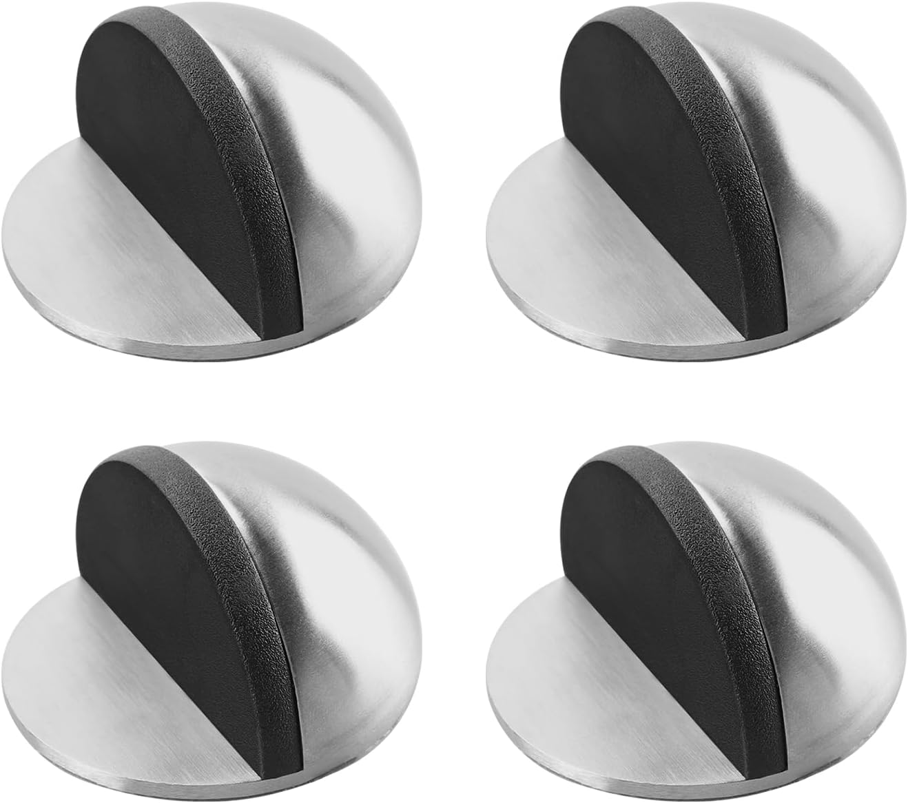 4 Pcs Self Adhesive Door Stoppers, Oval Stainless Steel Door Stops, Polished Magnetic Door Stops for Hard Floors, Glass Doors and Protective Walls(Silver)
