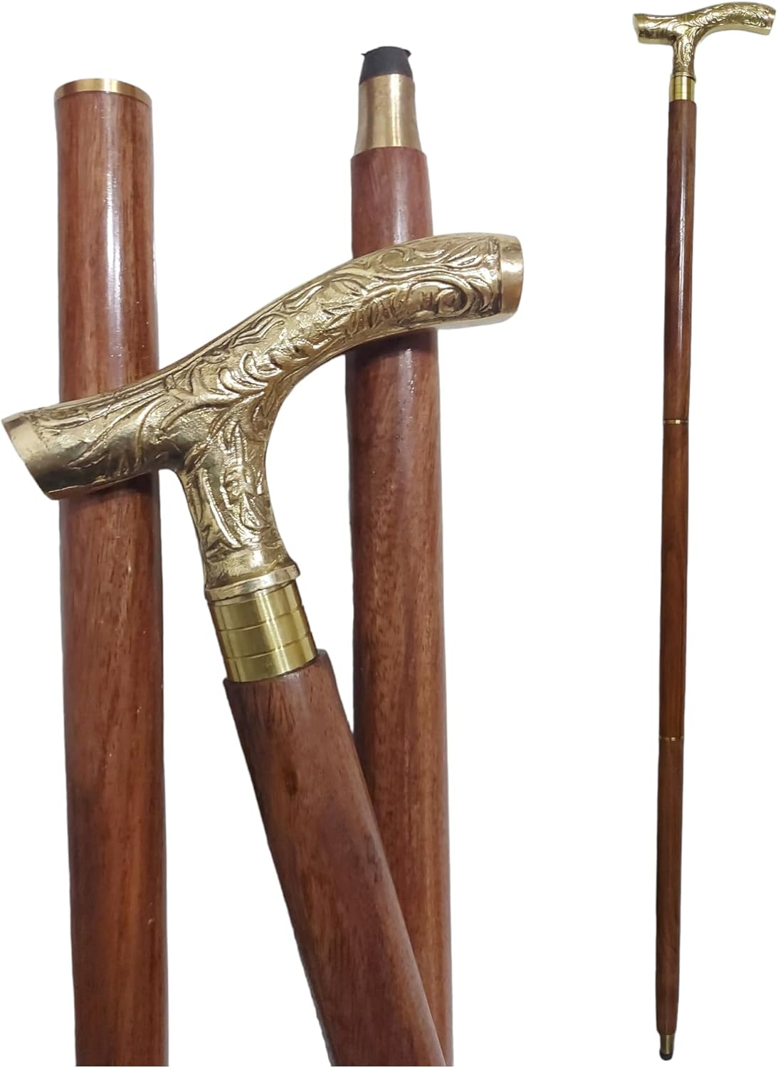 Dolchi Antique Derby Cane - 37" Brown Ebony Wooden Walking Stick - Unisex with Golden T-Shaped Handle - Ideal for Christmas image number 1