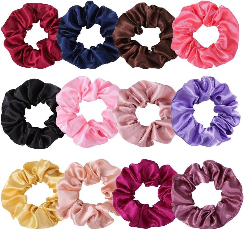 XHNFCU 12 Pieces Elastic Hair Bands Frizz Prevention Hair Scrunchies for Women Soft Elastic Ponytail Holder Hair Accessories for Women Girls and Kids (12 Colors)