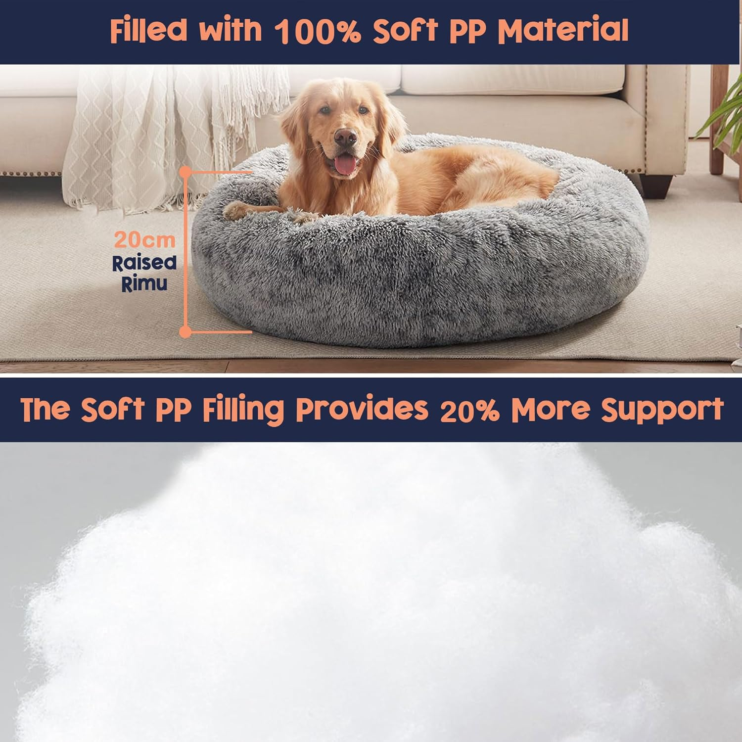 YOUYICI Calming Dog Bed for Dog & Cat, Donut Washable Puppy Bed with Ultra-Plush Support, Fluffy Faux Fur Plush Cushion Beds for Small Medium Dogs (70CM)
