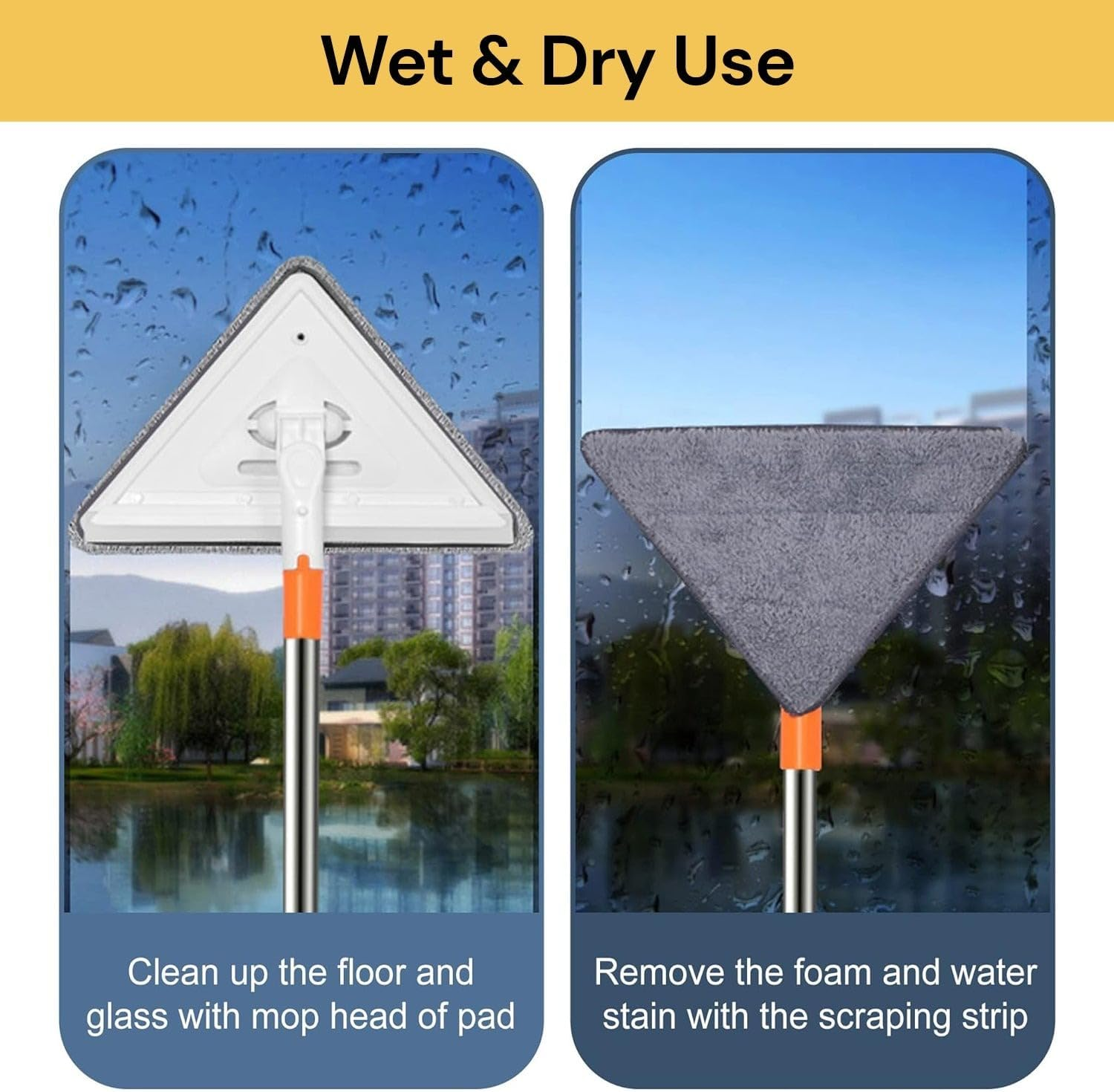 EZONEDEAL Mini Triangle Deep Cleaning Mop, Multifunctional Window Cleaner, 360 Degree Rotatable Adjustable Triangle Mop for Glass, Air Conditioners, Roofs, Gaps, Car - Extra Long Pole image number 6