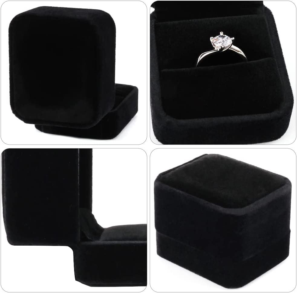 Isuperb Set of 2 Unit Classic Velvet Couple Ring Box Earring Jewelry Case Gift Boxes 2.2X1.9X1.6 Inch - 2Pcs Double Ring Box image number 3