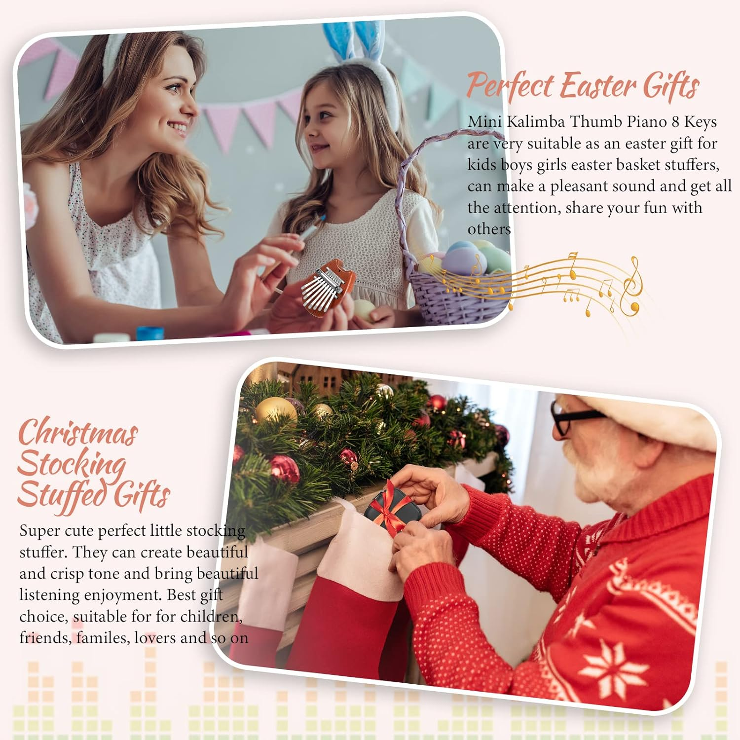 Konohan 24 Pcs 8 Keys Mini Kalimba Piano Set, Include 4 Mini Exquisite Finger Thumb Piano 4 Lanyard 4 Chains 8 Finger Protector 4 Cleaning Cloth for Kids Adults Beginners Gift (Cartoon Style) - Rainbow Drop Style image number 5