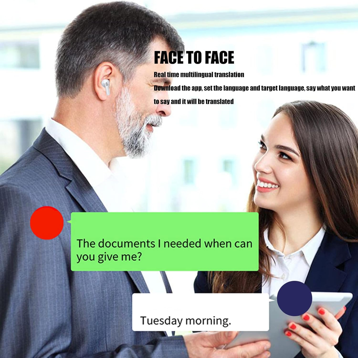 Voice Translator Headphones, J7 Language Translator -84 Languages 5 Modes with Bluetooth 5.2, Noise Cancelling True Wireless Earbuds for Music and Calls (Black) image number 1