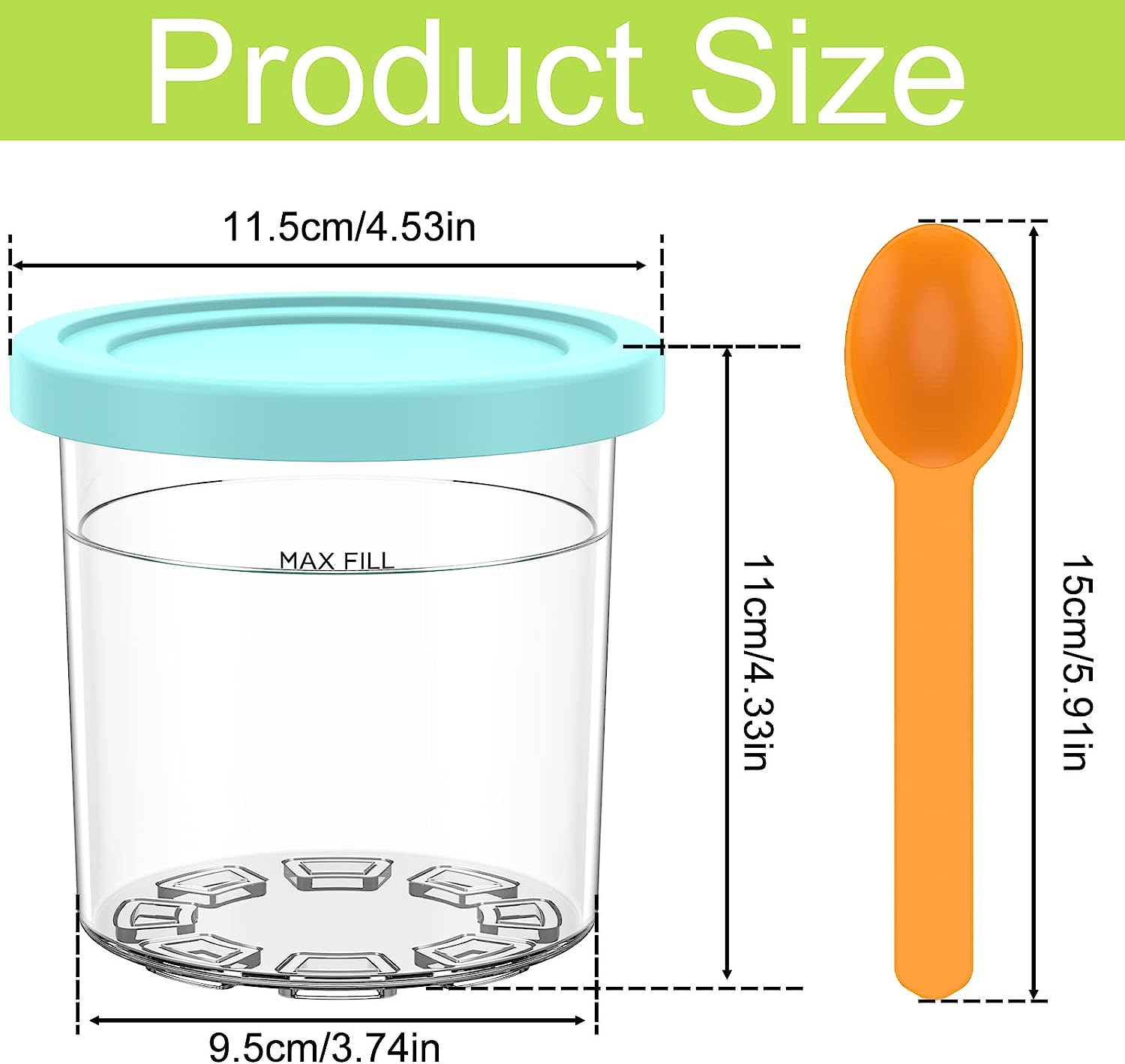 4 Pack Ice Cream Tubs for Ninja Creami 16Oz Stackable Pint Ice Cream Containers with Lid and Scoops Compatible with NC301/NC300/NC299AMZ/CN301CO Series Ice Cream Maker Container (Style 1) image number 6