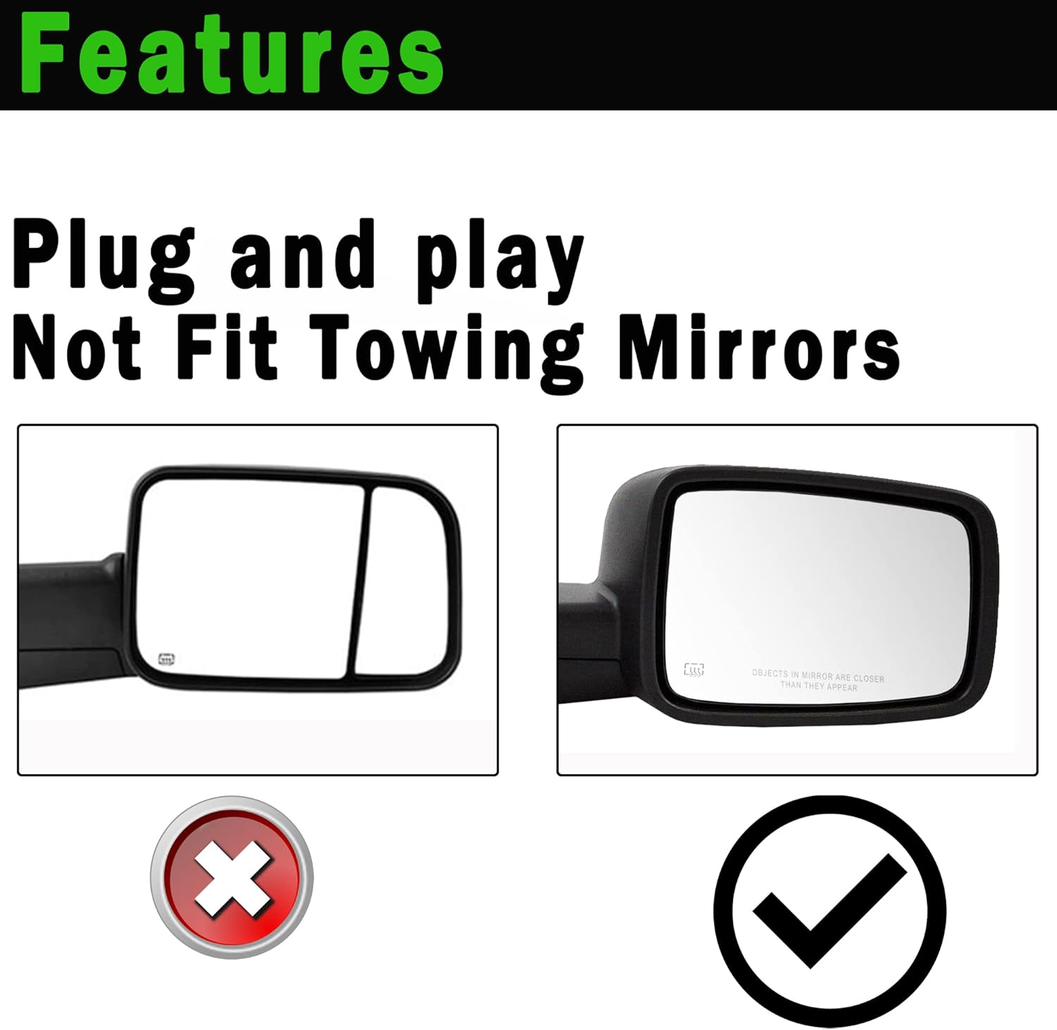 Ram Passenger Right Side Heated Mirror Glass Compatible with 2009-2018 Dodge Ram 1500 2500 Right Power Heated Convex Mirror Glass 68050298AA, 68079362AA image number 3
