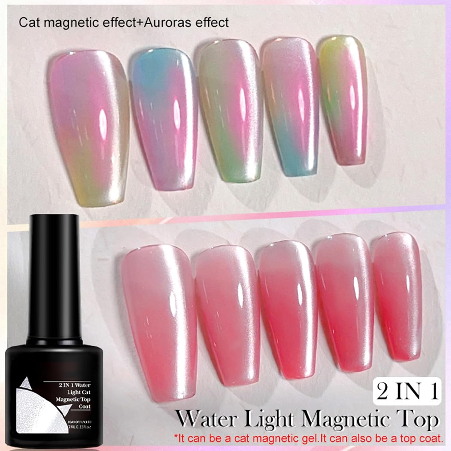Water Light Magnetic Top Coat, Magnetic Gel Nail Polish, 2-In-1 Nai L Art Varnish, Safety Easy to Use, and Compatible, 7Ml for Home Manicure Wedding Bridal Holiday Women image number 2