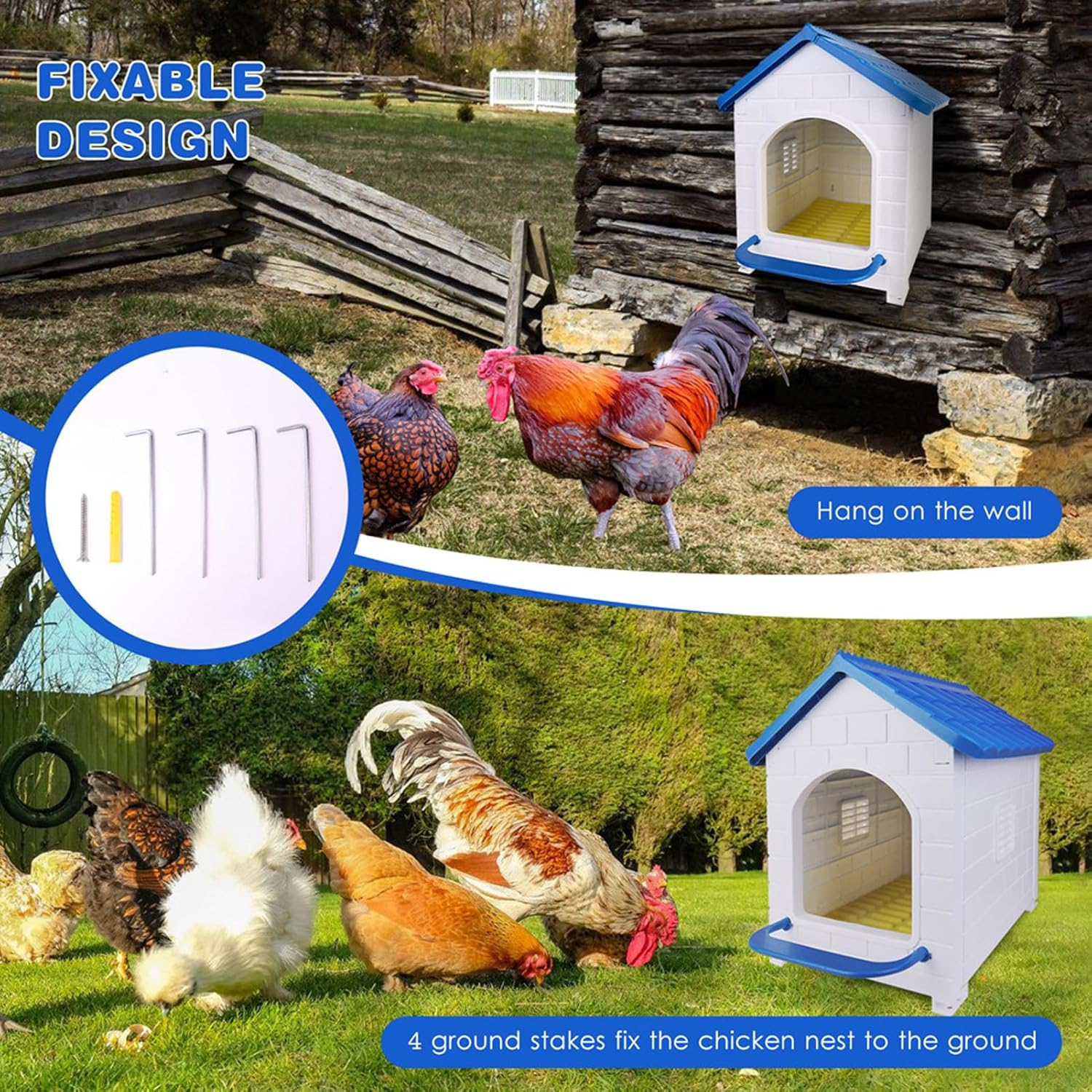 Bewinner Chicken Nesting Box - Compartment Chicken Laying Boxes with Minimalist Design, Easy Maintenance Hens Chicken Coop House for Farms, Yards