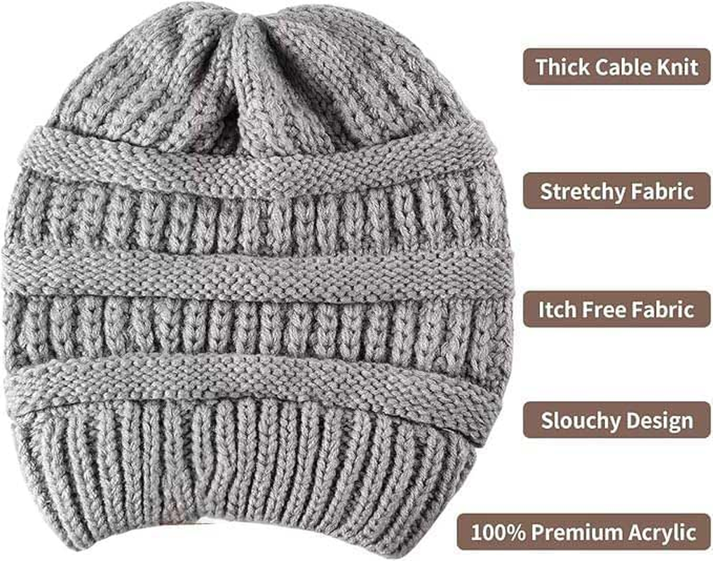 Womens Beanies for Winter 3 Pack, Slouchy Beanies for Women Knit Warm, Winter Hats for Women Thick for Cold Weather image number 4